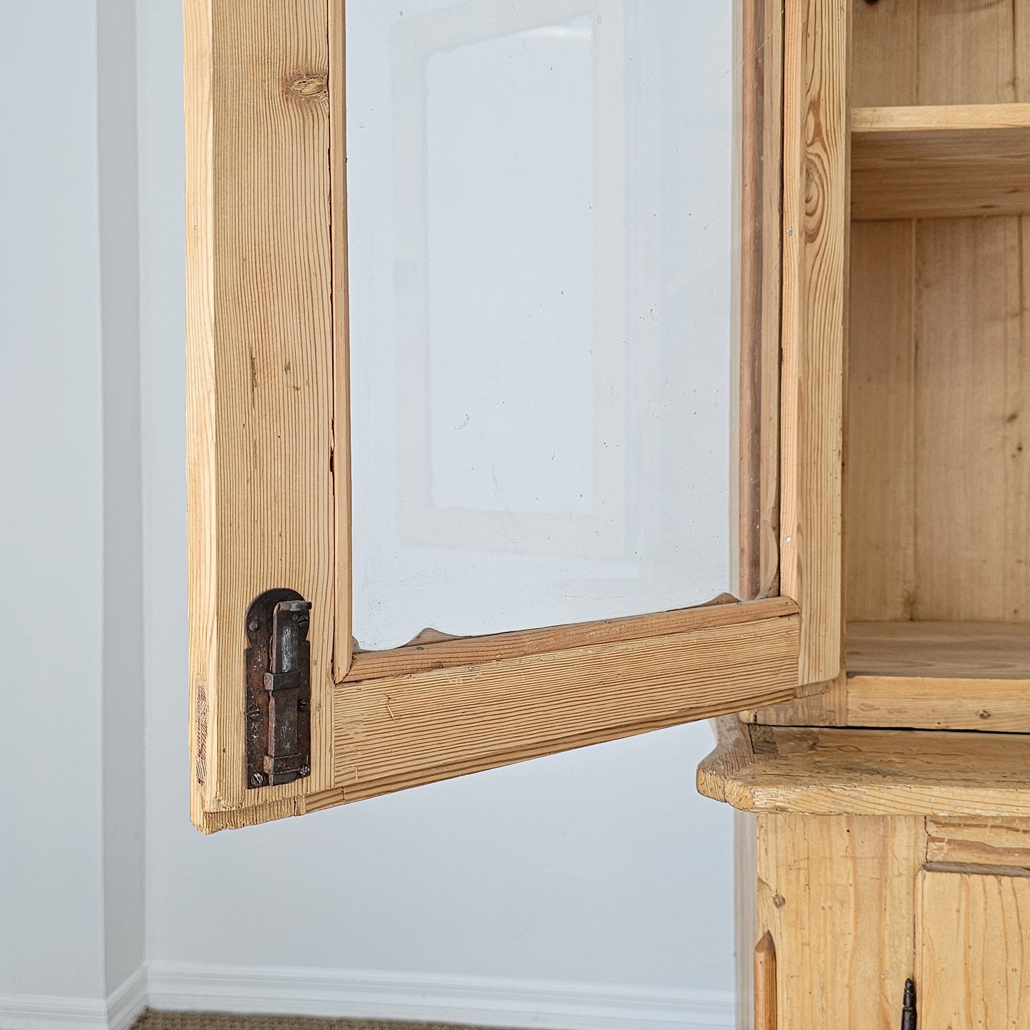 Antique Pine Glass Door Hutch Cabinet | Circa 1890