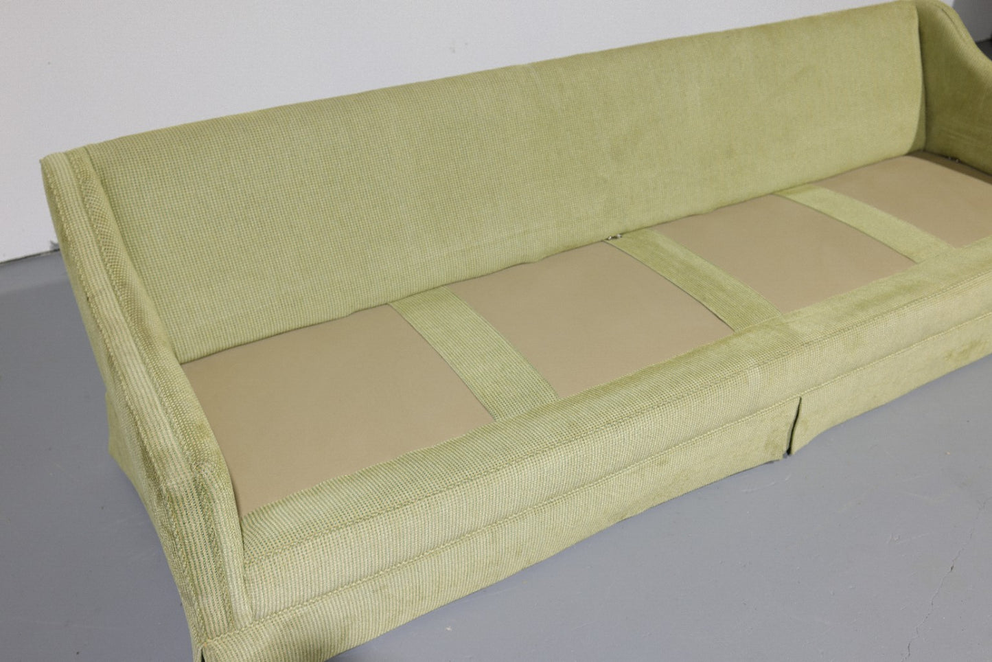 Vintage Oversized Mid-Century Green Upholstered Sofa | Circa 1970s