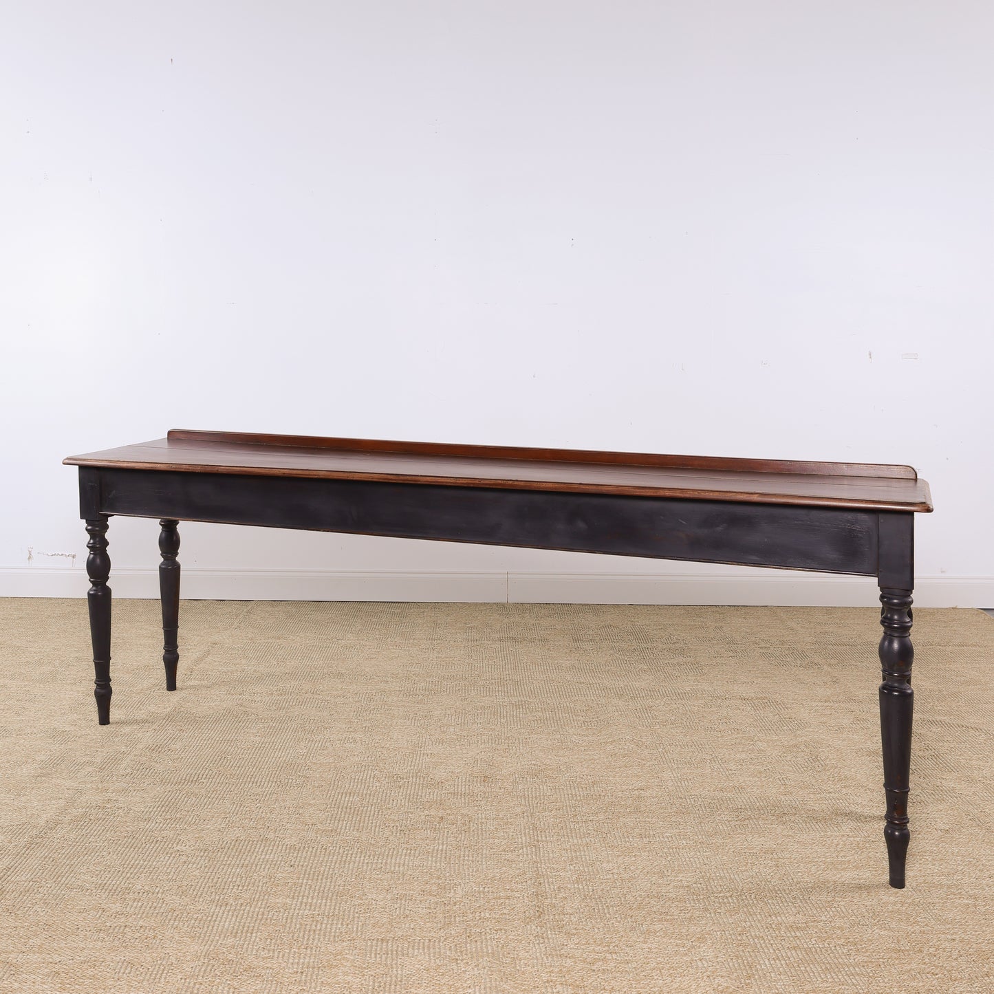 Antique 92" Mahogany Serving Console Table with Ebonized Turned Legs, Circa 1880