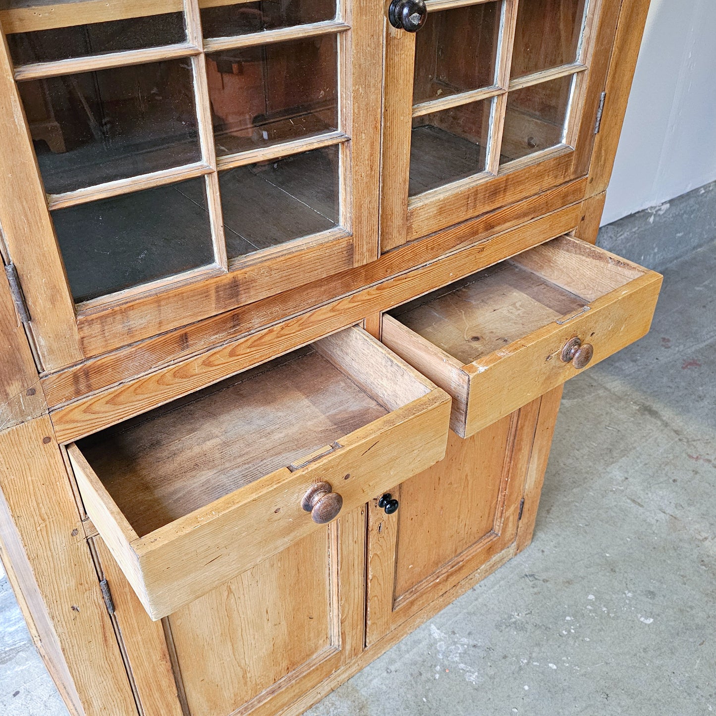 Antique English Pine Cupboard with glass doors - 1870