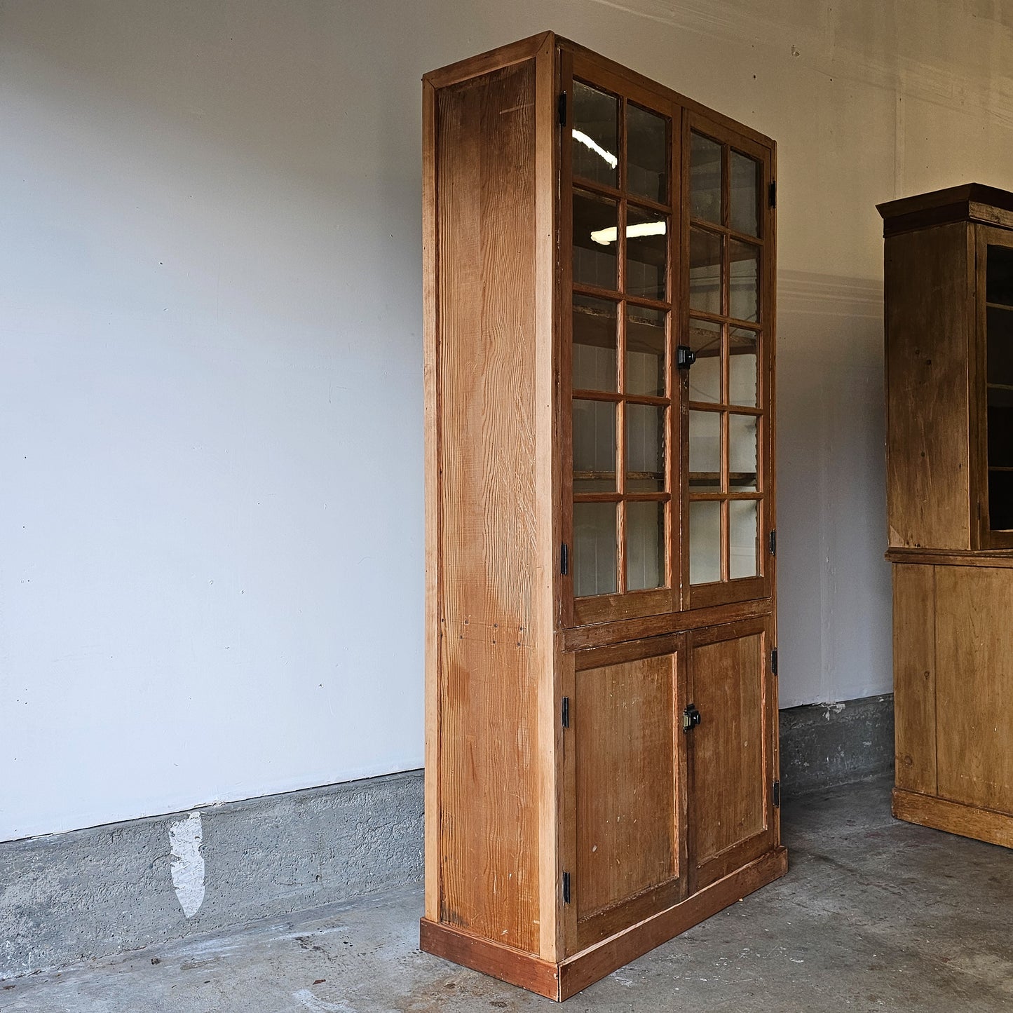 Vintage Pine Cabinet with glass doors