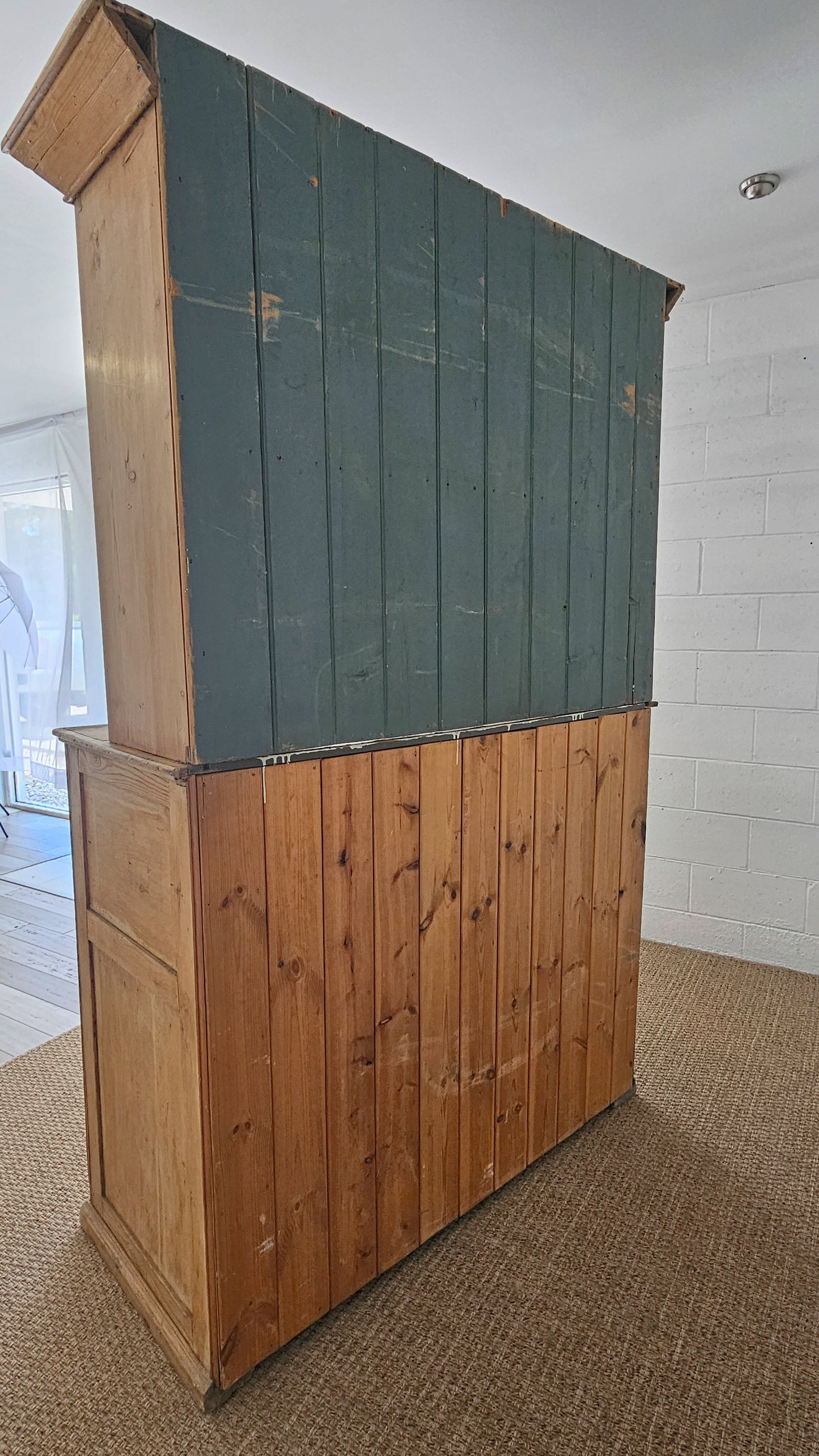 Antique English Pine Glazed Dresser Display Cabinet - Circa 1880