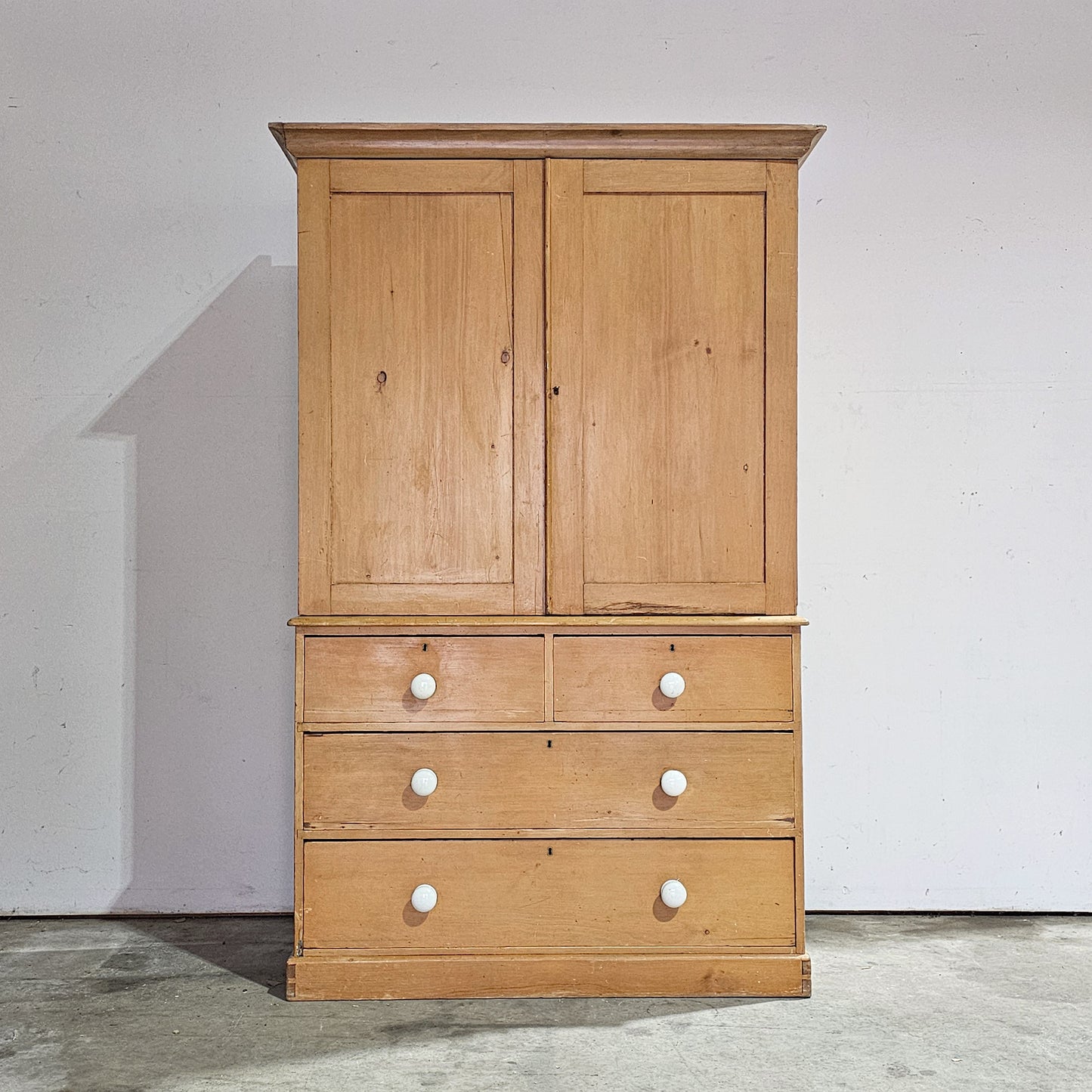 Antique English Pine Linen Press / Wardrobe - Circa 1890