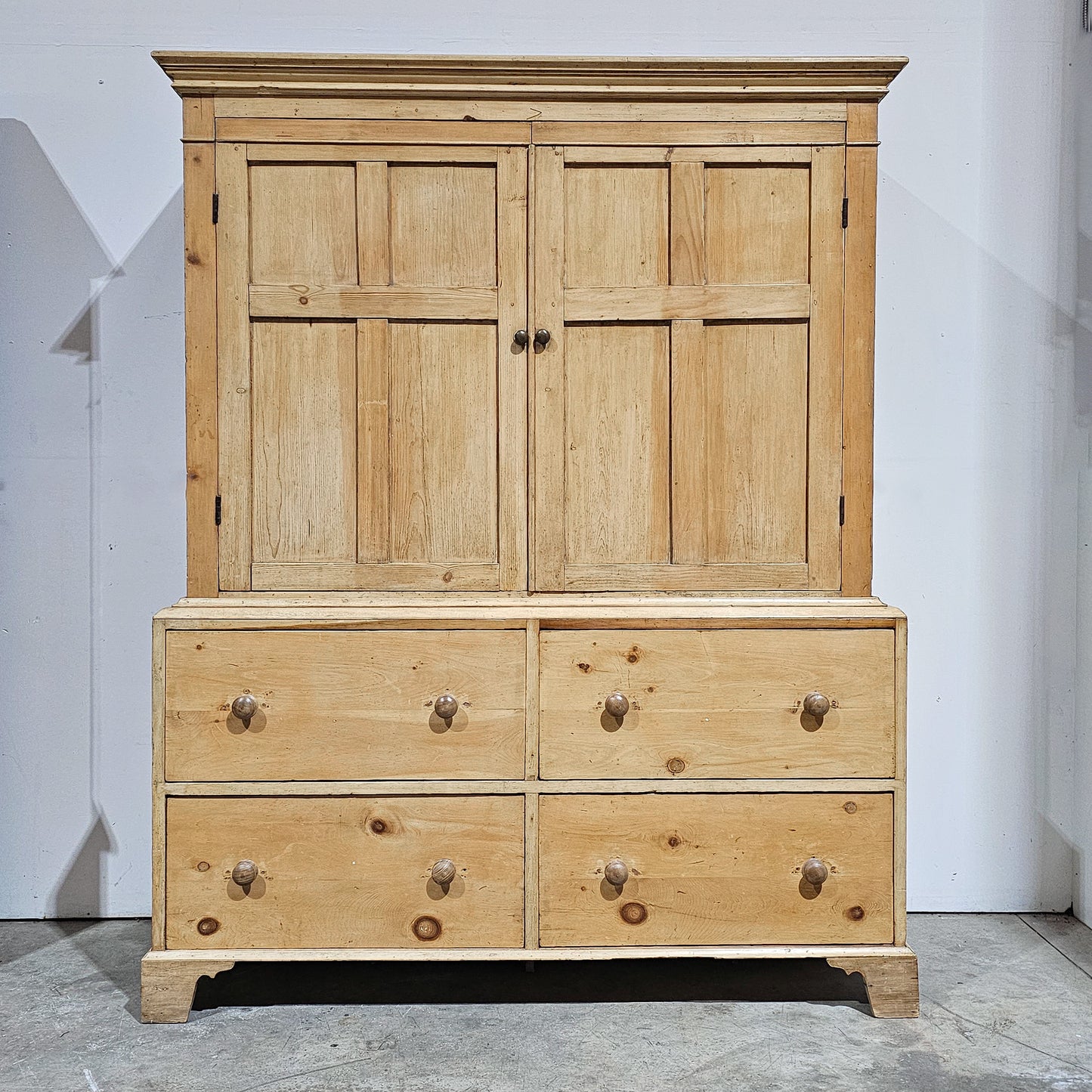 Antique English Pine Linen Press / Wardrobe - circa 1870