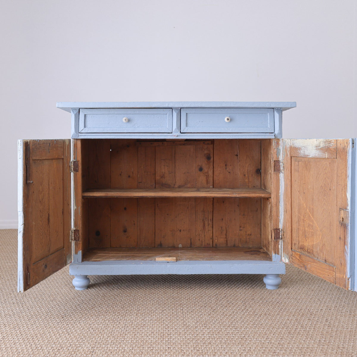 Antique Blue Painted Pine Cupboard - Circa 1880