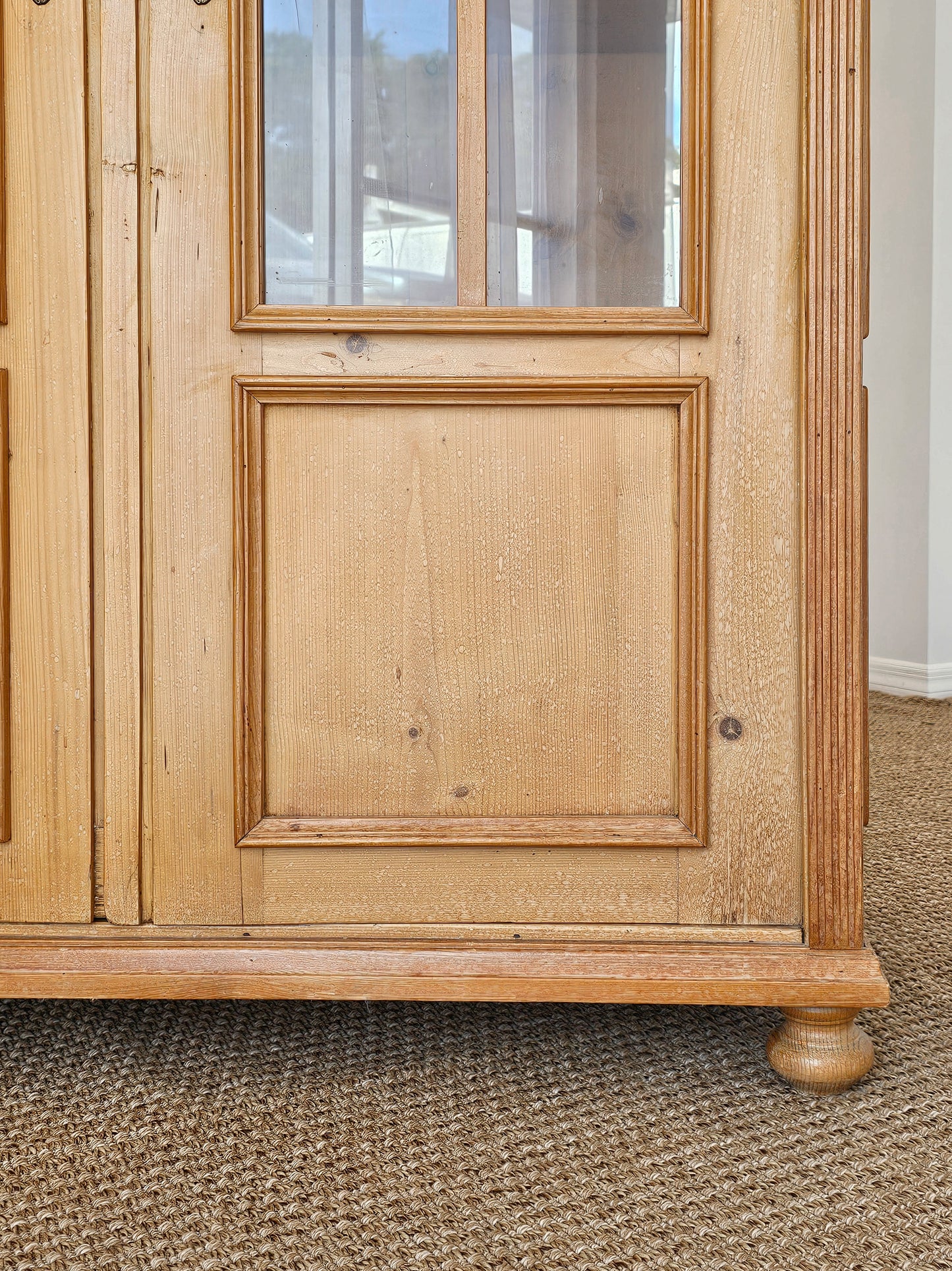 Antique English Pine Display Cabinet with glass doors