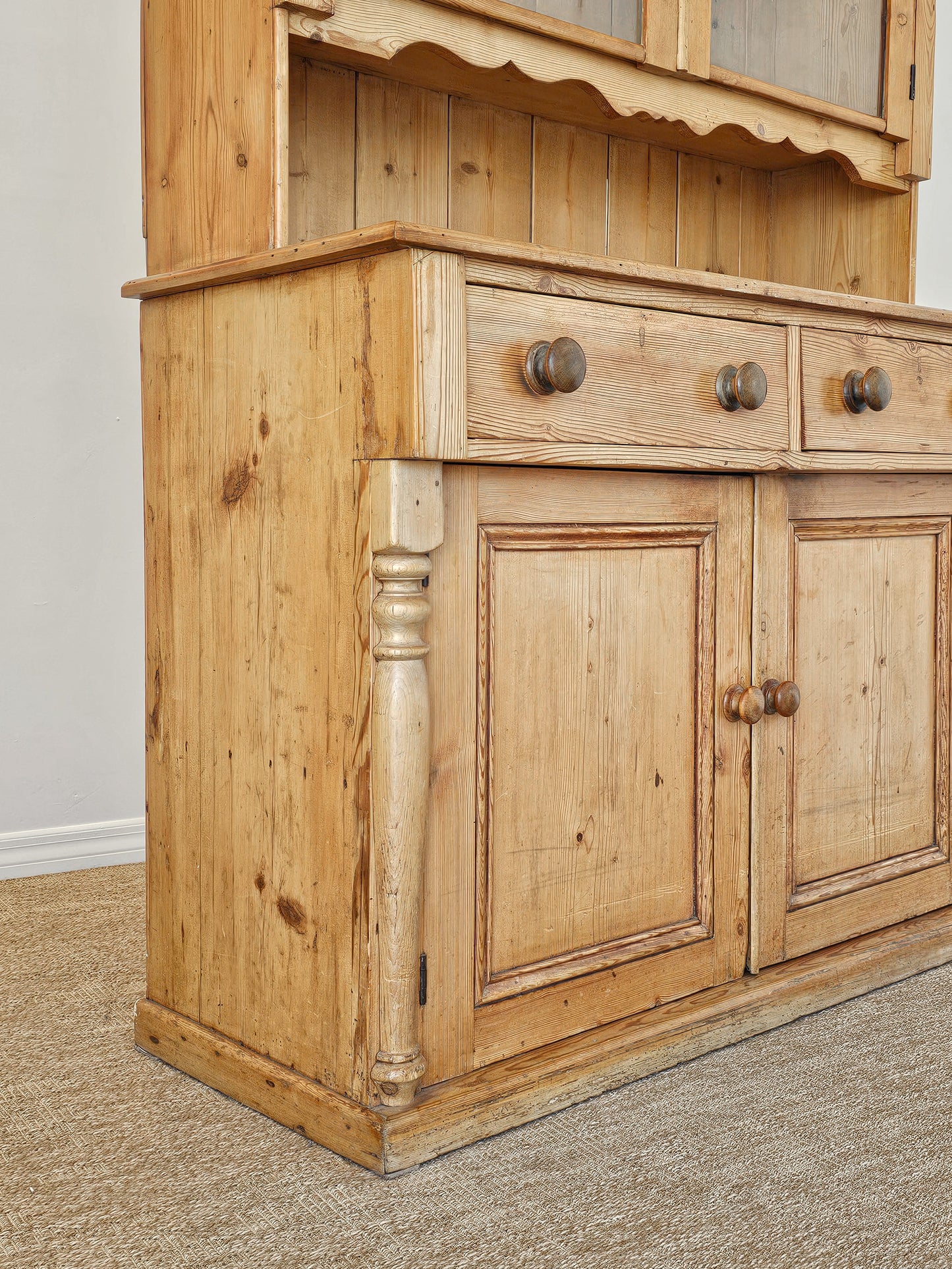 Antique English Pine Hutch with Glass Doors - Circa 1880