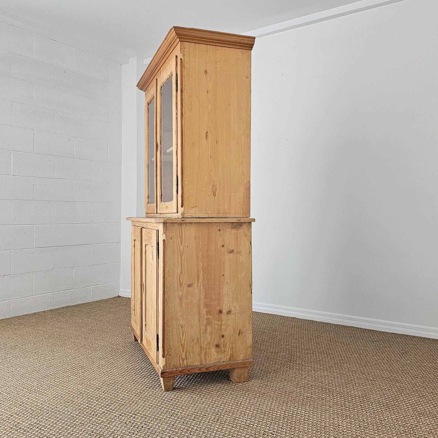 Antique Pine Glass Door Hutch Cabinet | Circa 1890