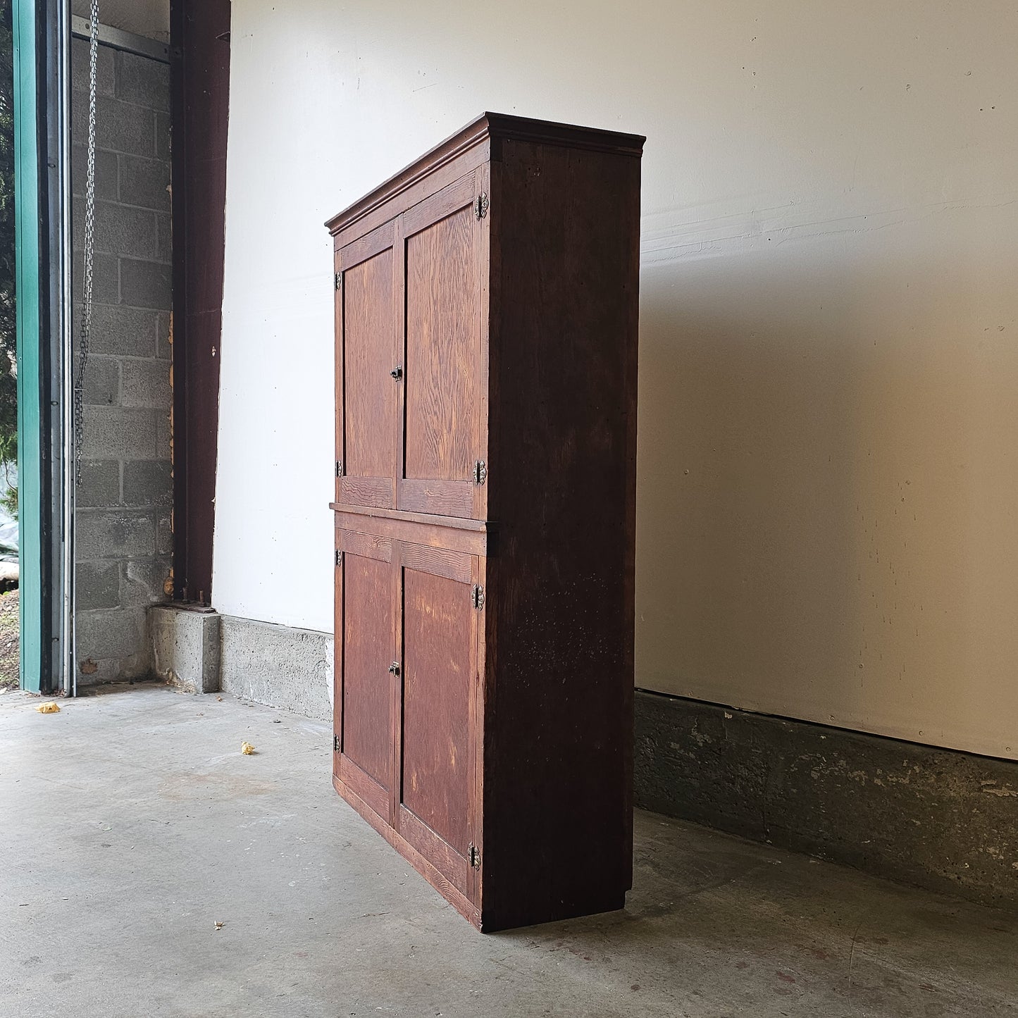 Antique fir cabinet - green painted interior