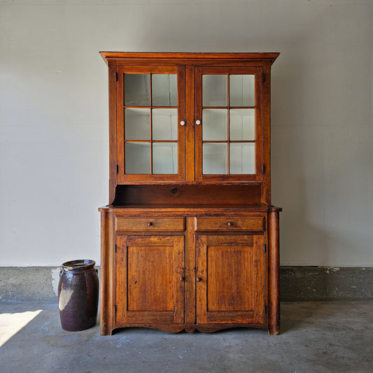 Antique American Pine Hutch with glass doors