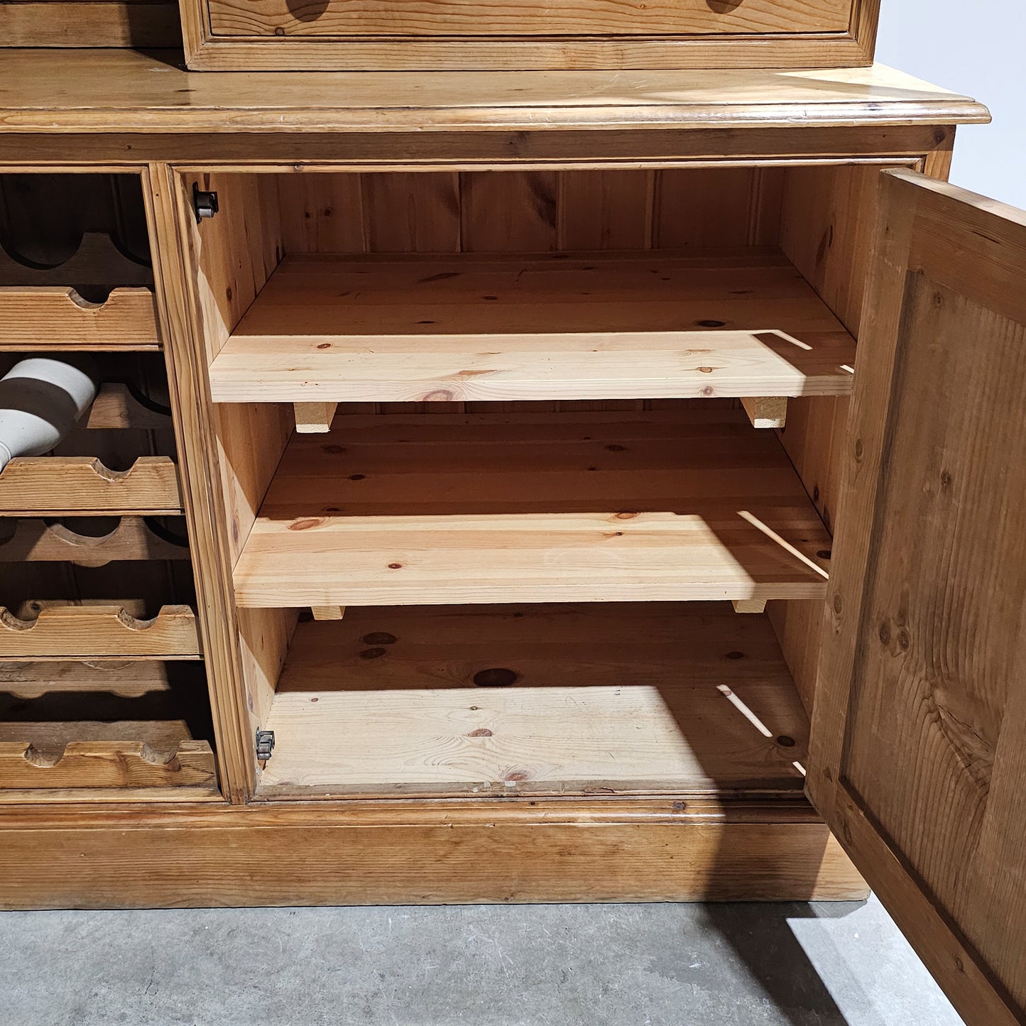 Vintage English Pine Kitchen Dresser with Plate Rack & Wine Storage