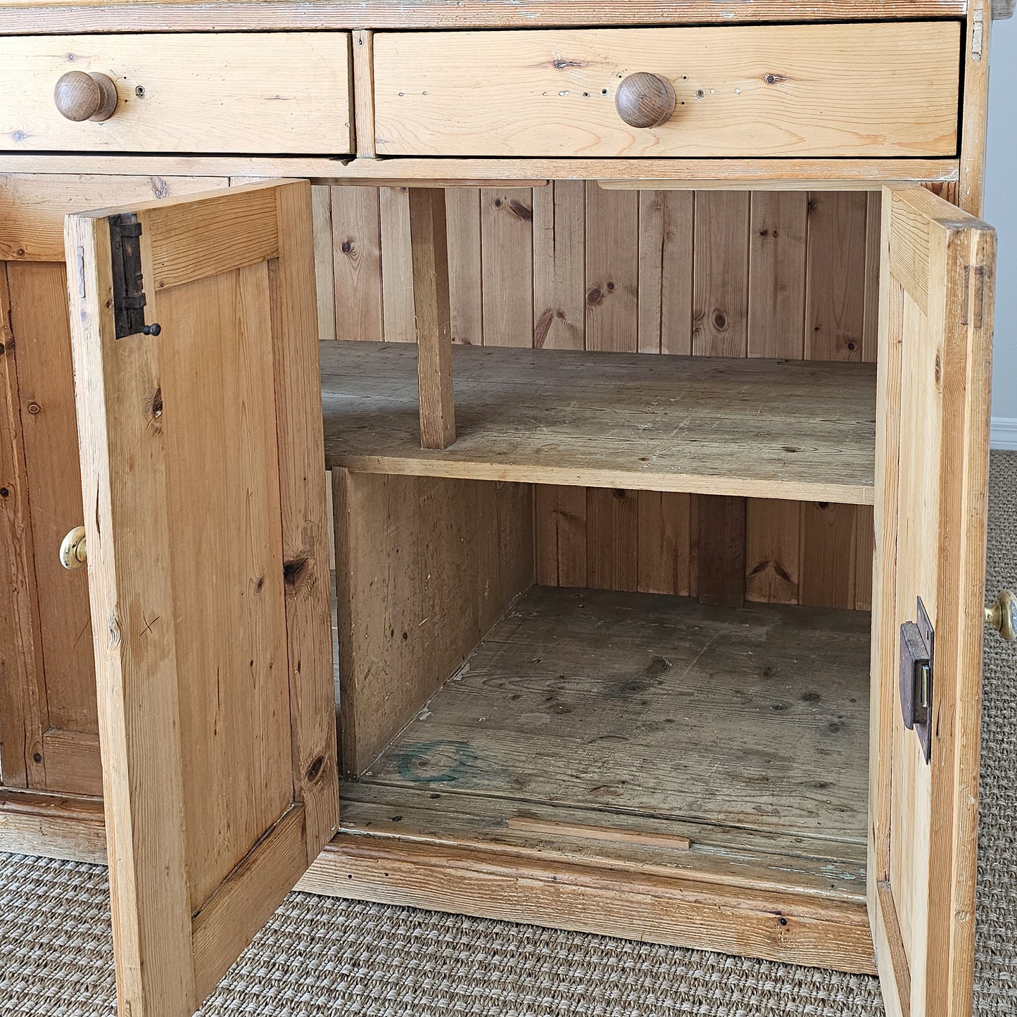 Antique English Pine Dresser Base & Plate Rack - Circa 1870