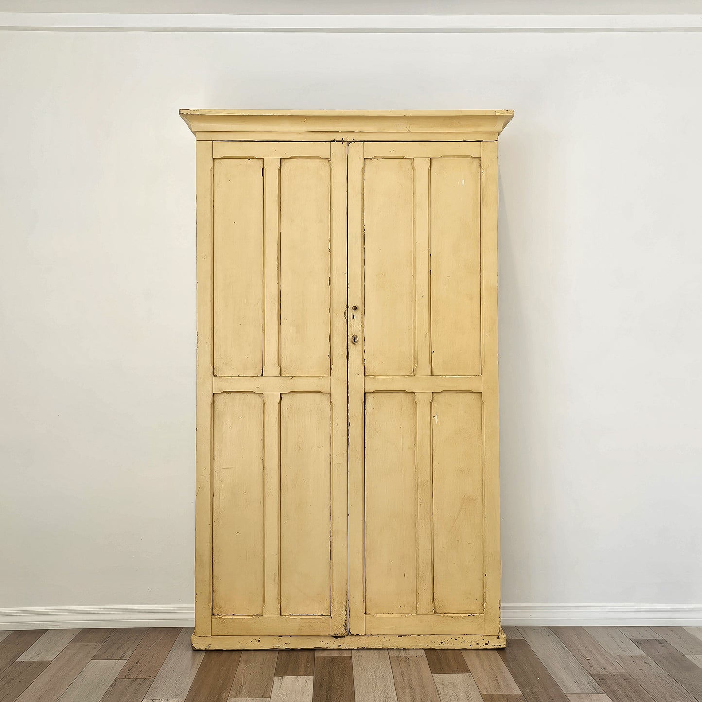 Antique Pale Yellow Painted Pine Cabinet - Circa 1905