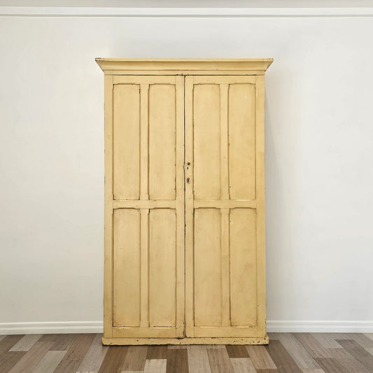 Antique Pale Yellow Painted Pine Cabinet - Circa 1905