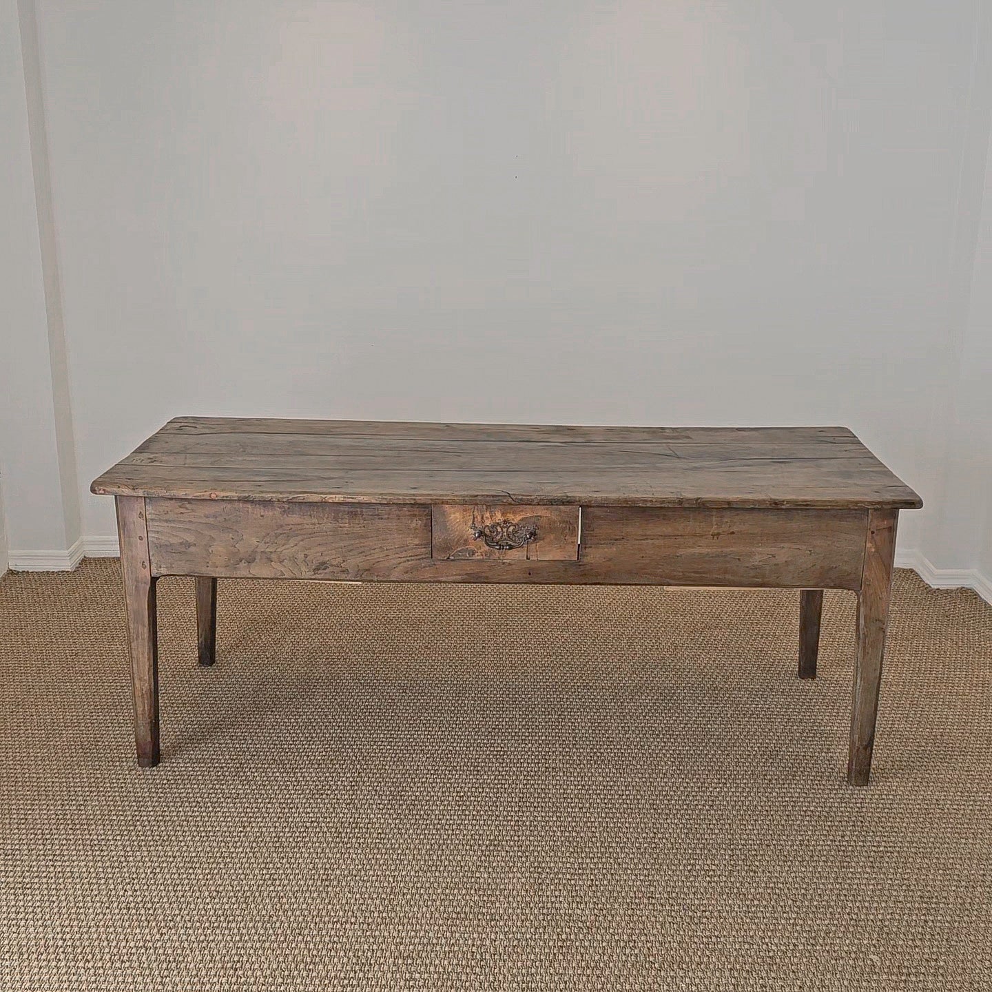 Antique French Elm Farm Dining Table with Drawers - Circa 1870