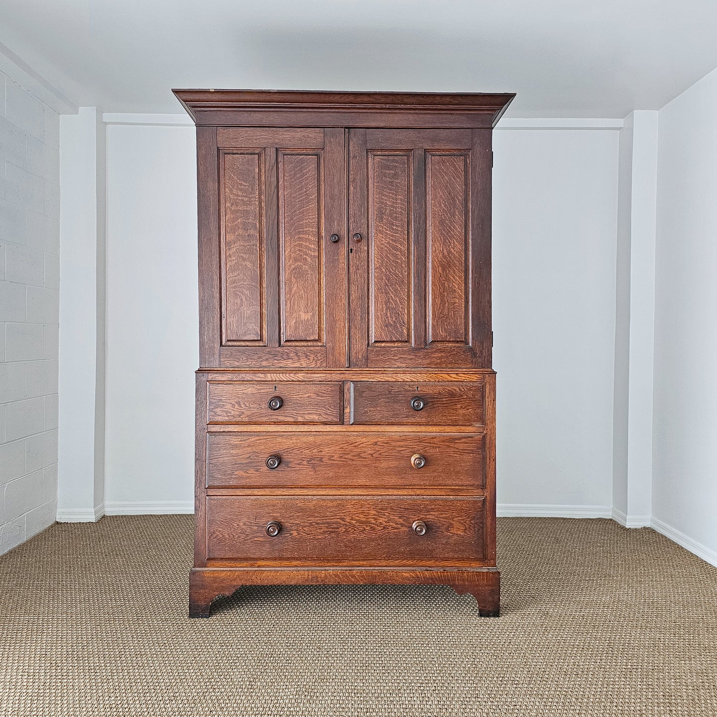Antique English Oak Linen Press Cabinet | Circa 1860