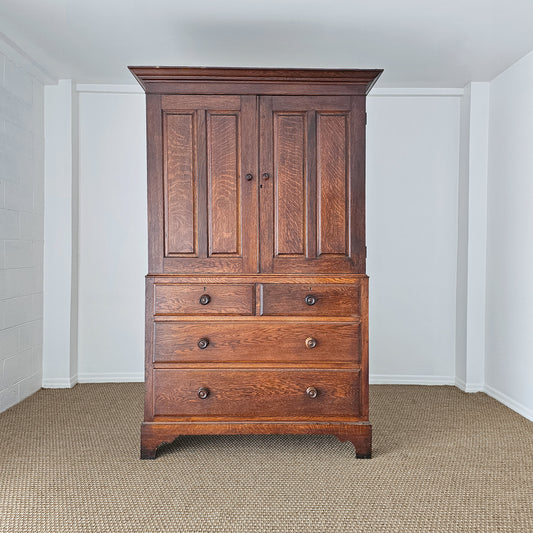 Antique English Oak Linen Press Cabinet | Circa 1860