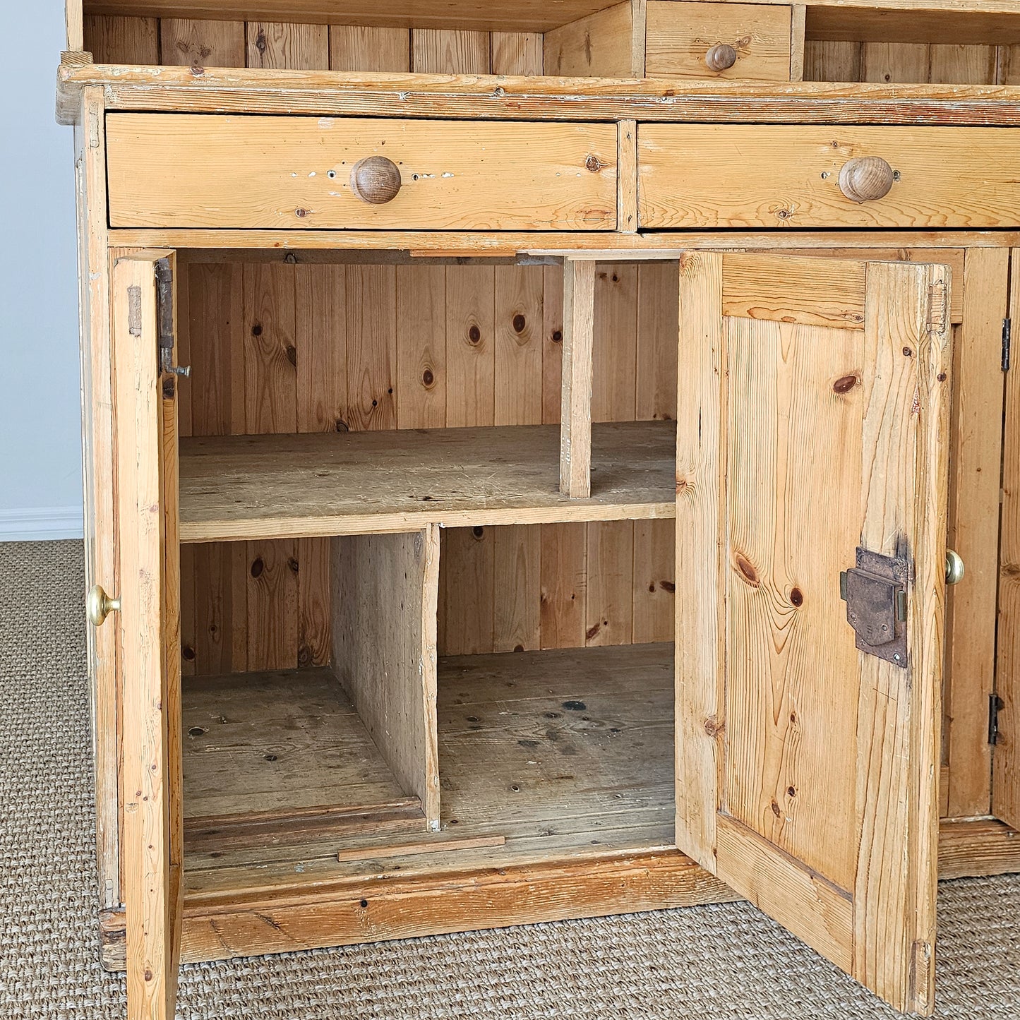 Antique English Pine Dresser Base & Plate Rack - Circa 1870