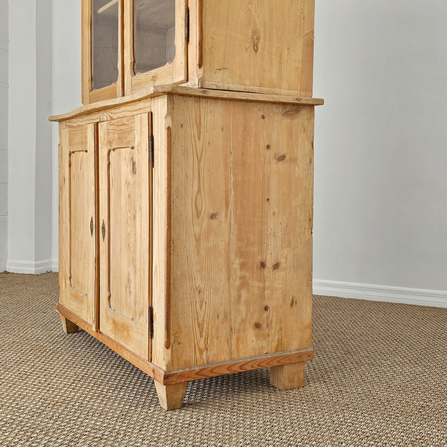 Antique Pine Glass Door Hutch Cabinet | Circa 1890