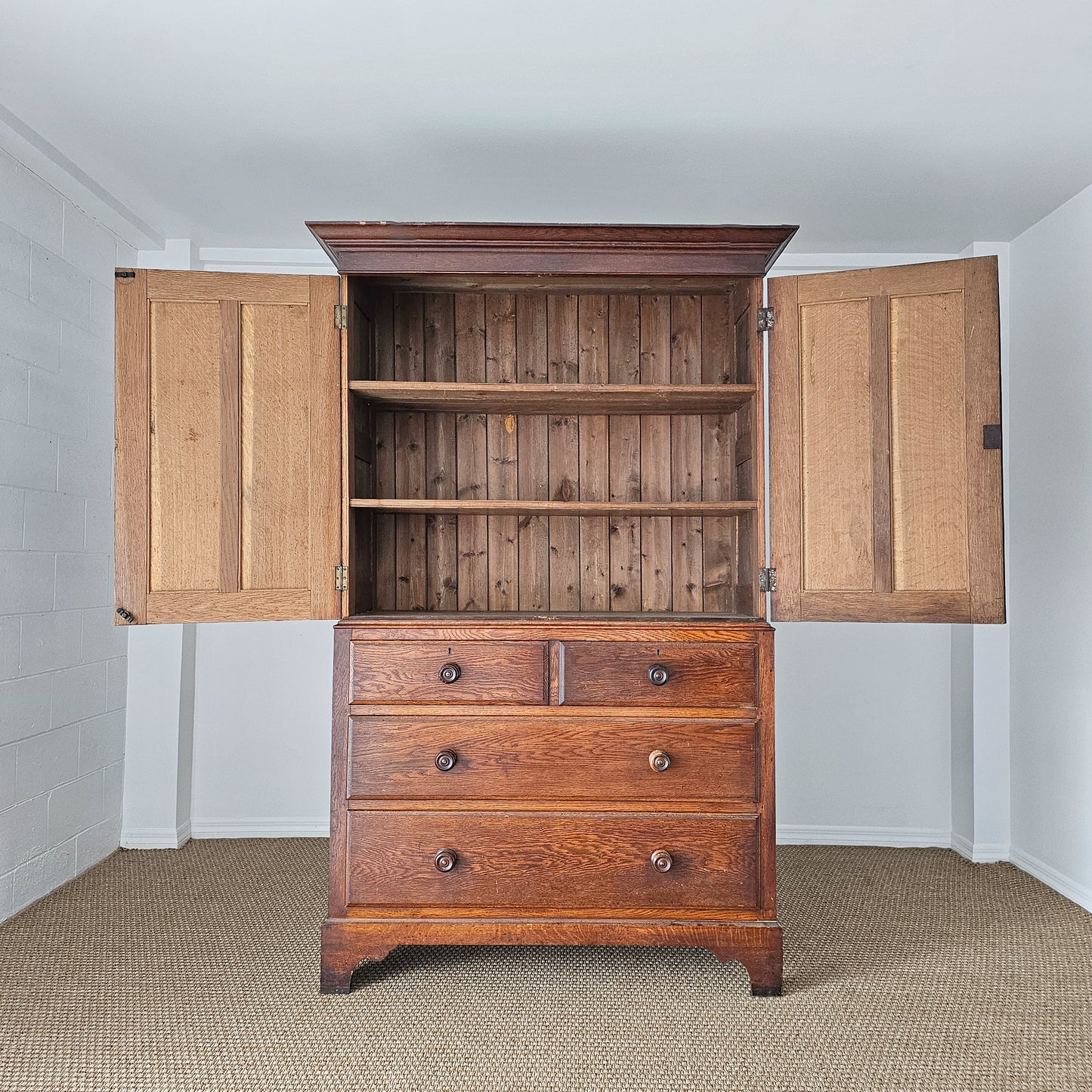 Antique English Oak Linen Press Cabinet | Circa 1860