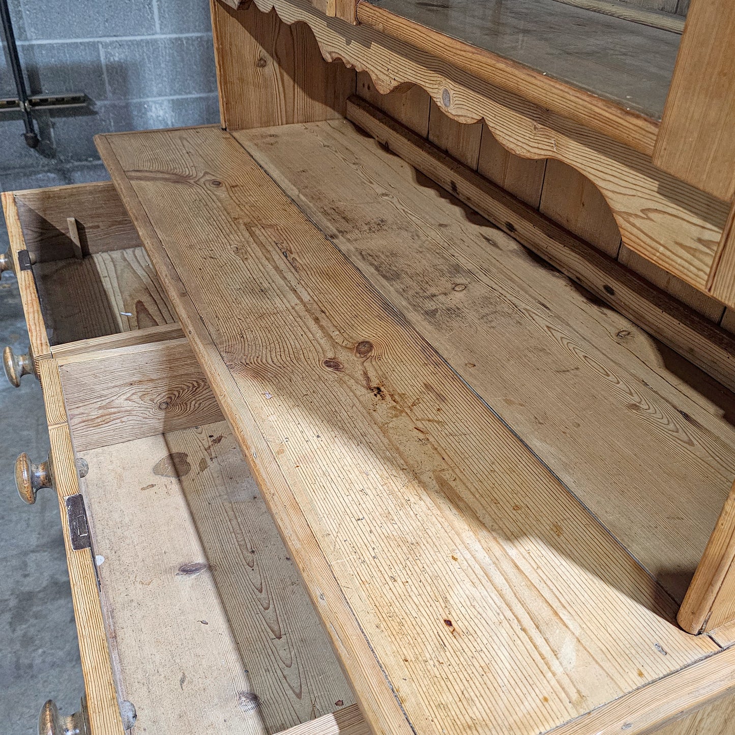 Antique English Pine Hutch with Glass Doors - Circa 1880