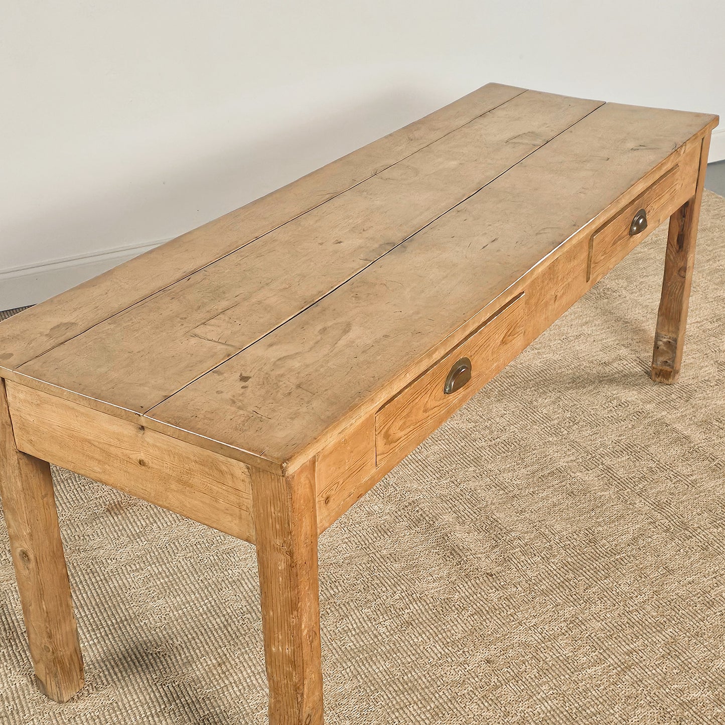 Antique Pine Farmhouse Table with Two Drawers | Circa 1880