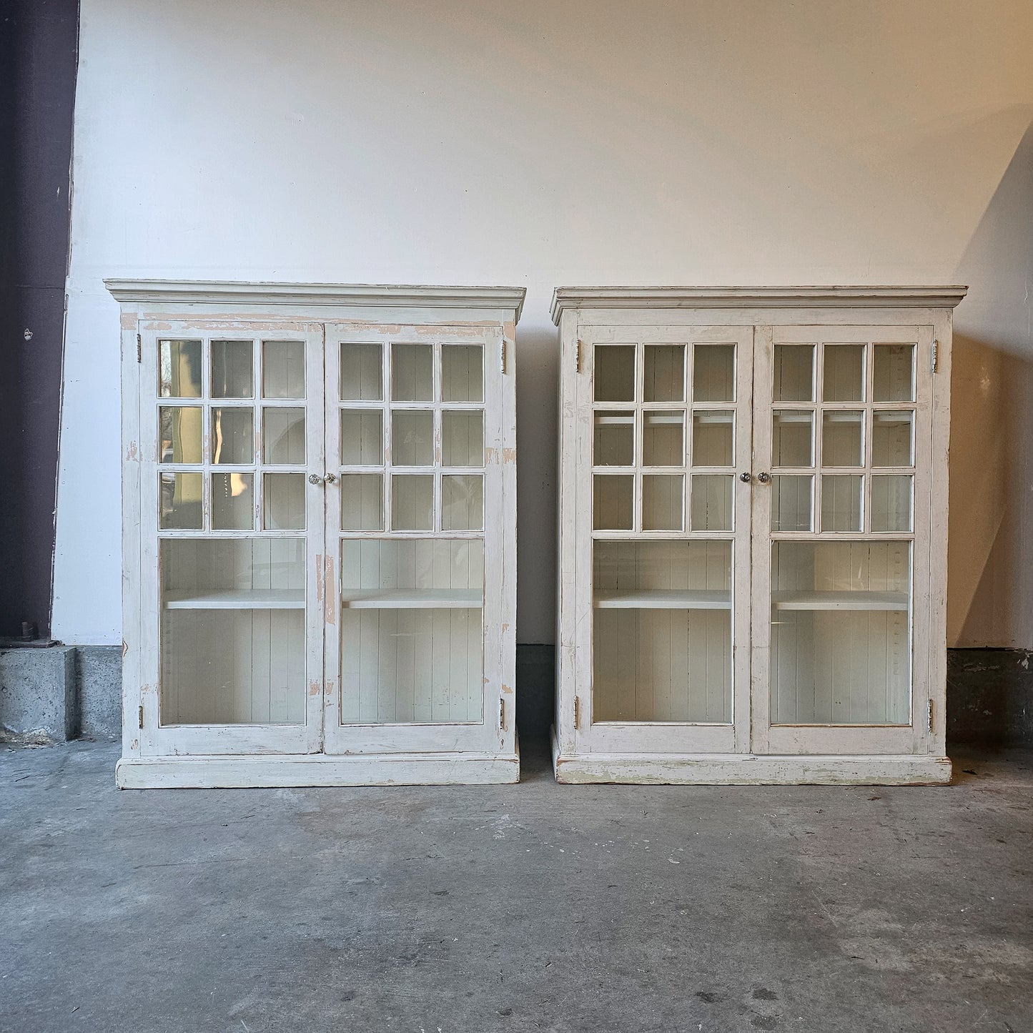 Pair of Antique Painted Fir Wood Display Cabinets - Circa early 1900's