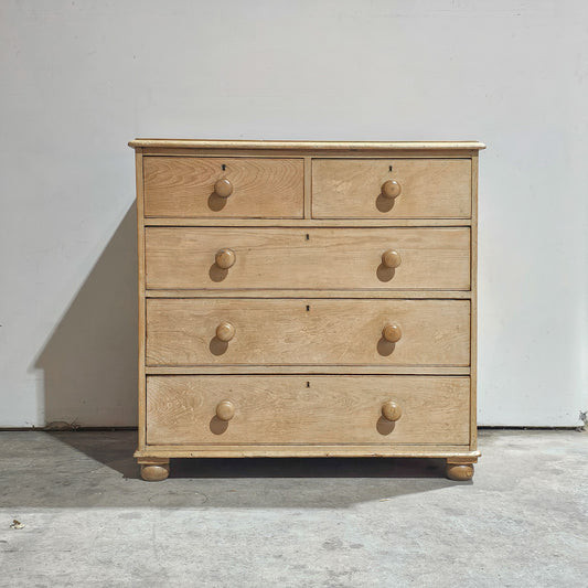 Antique English Bleached Pine Chest of Drawers (Dresser)- Circa 1870