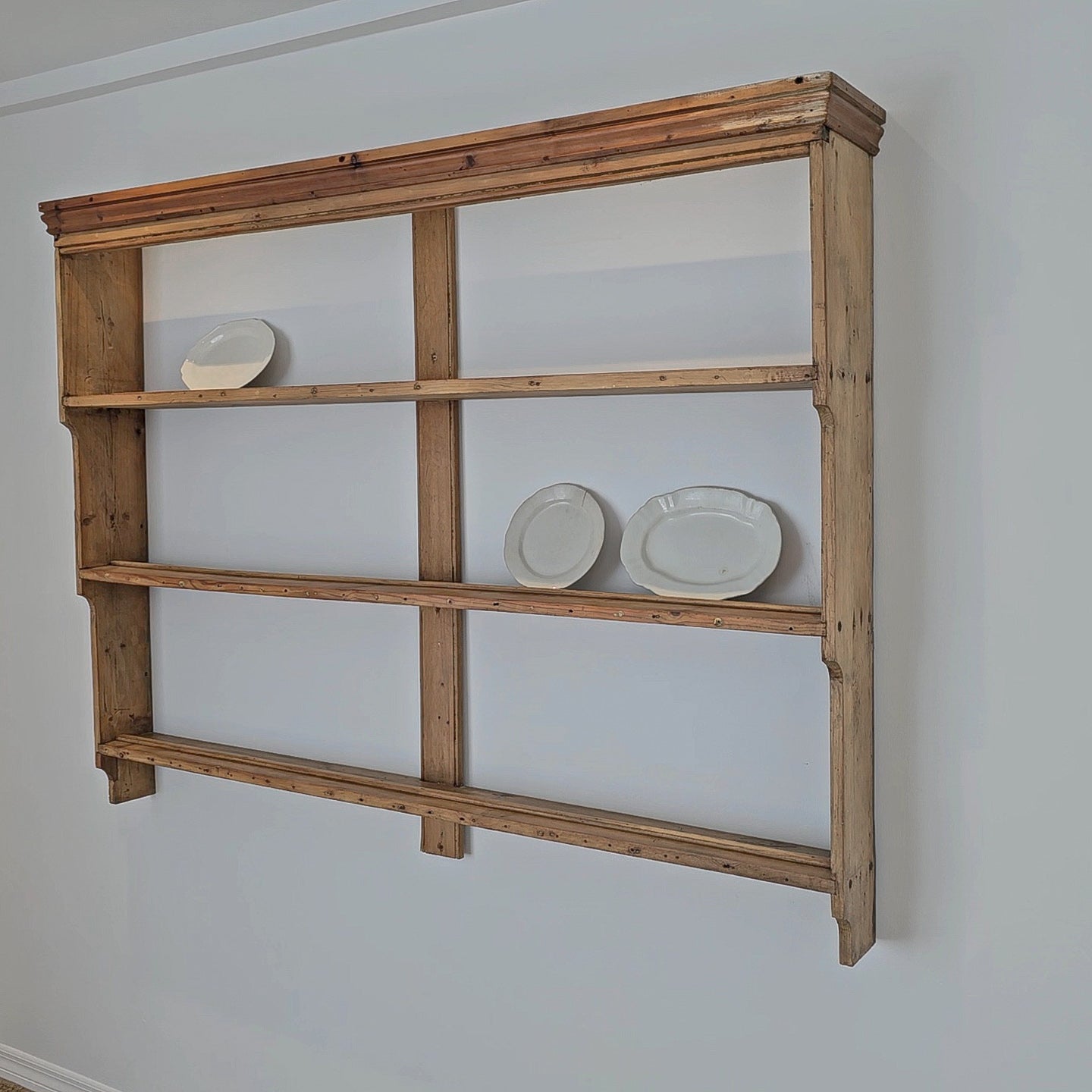 Antique English Pine Wall Plate Rack - Circa 1870