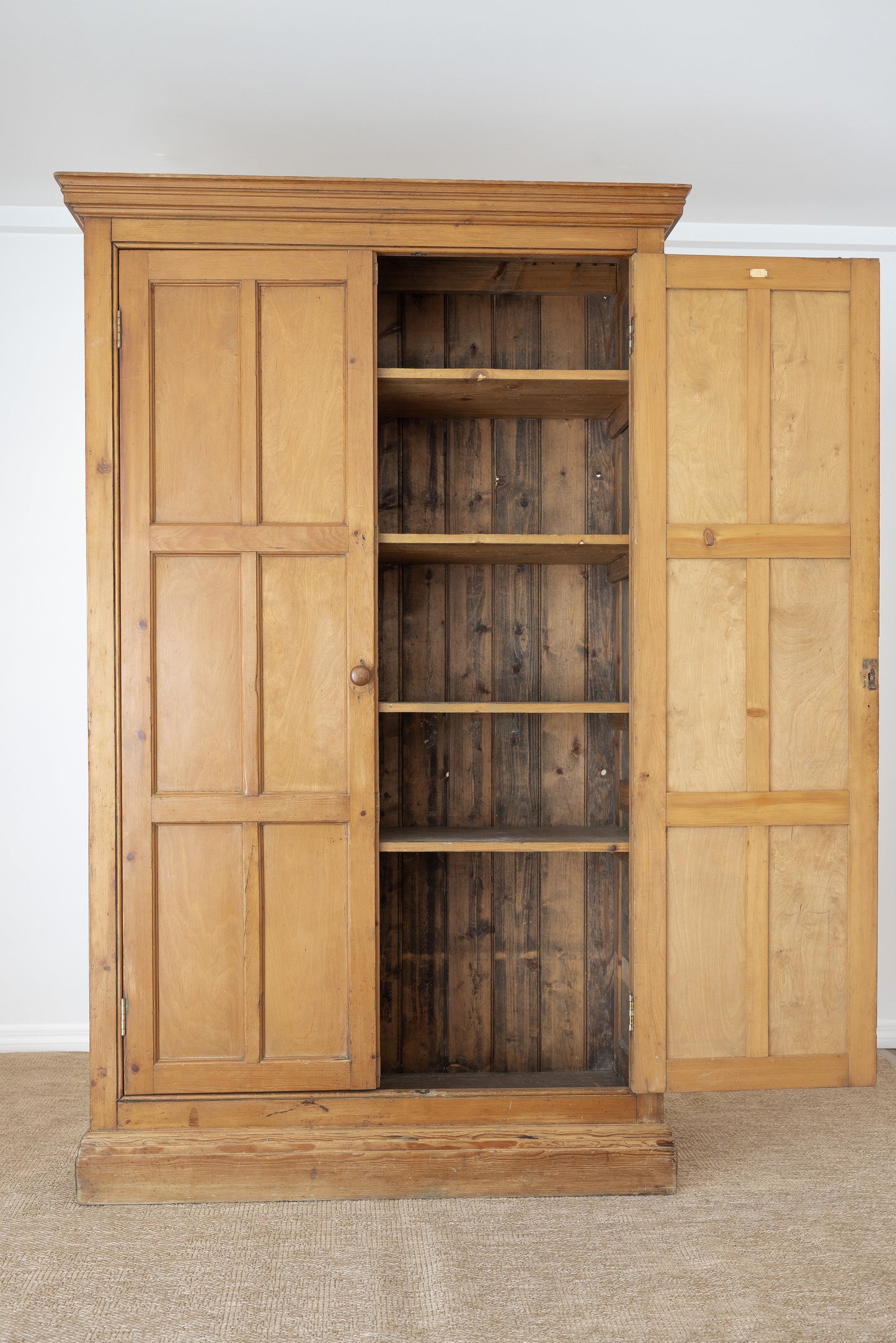 Antique English Honey Pine Linen Cabinet - Circa 1890