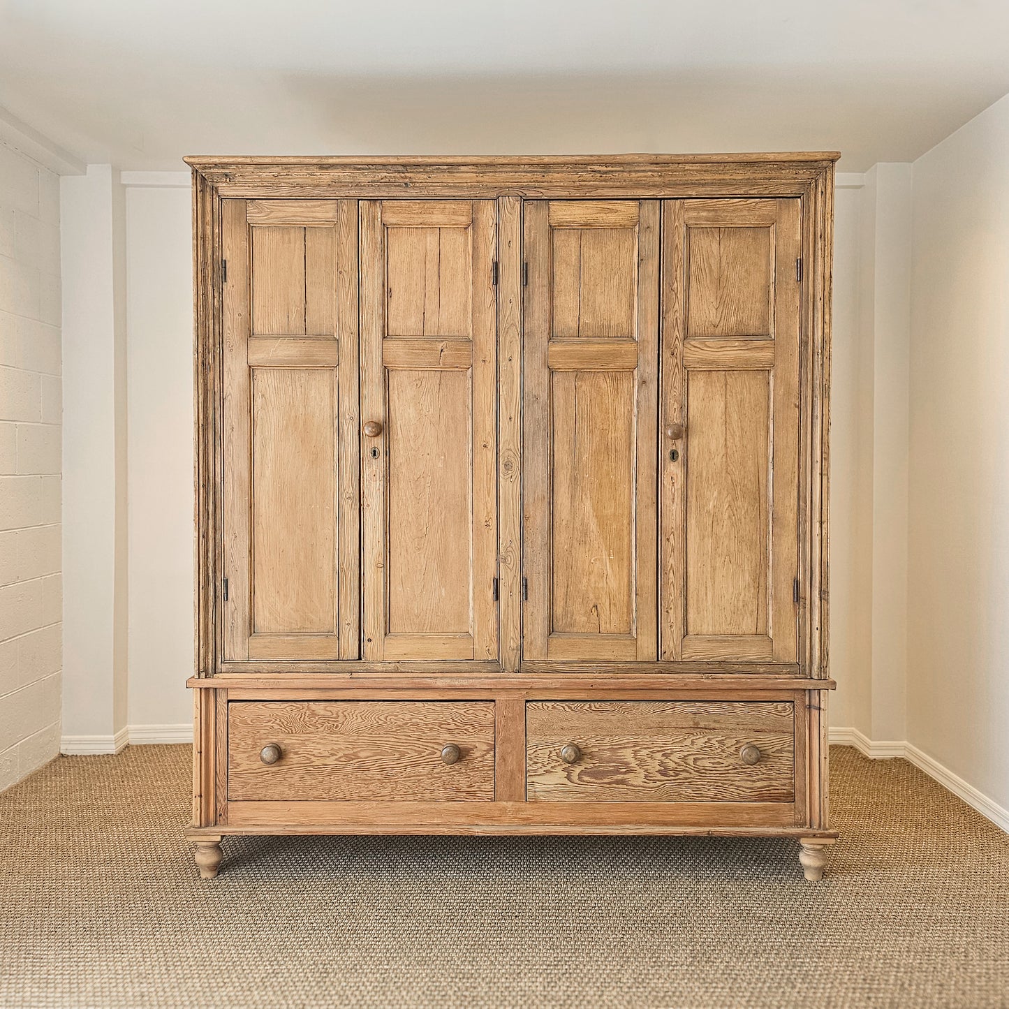 Monumental Antique English Pine Housekeeper’s Cupboard / Linen Press, Circa 1880