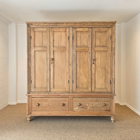 Monumental Antique English Pine Housekeeper’s Cupboard / Linen Press, Circa 1880