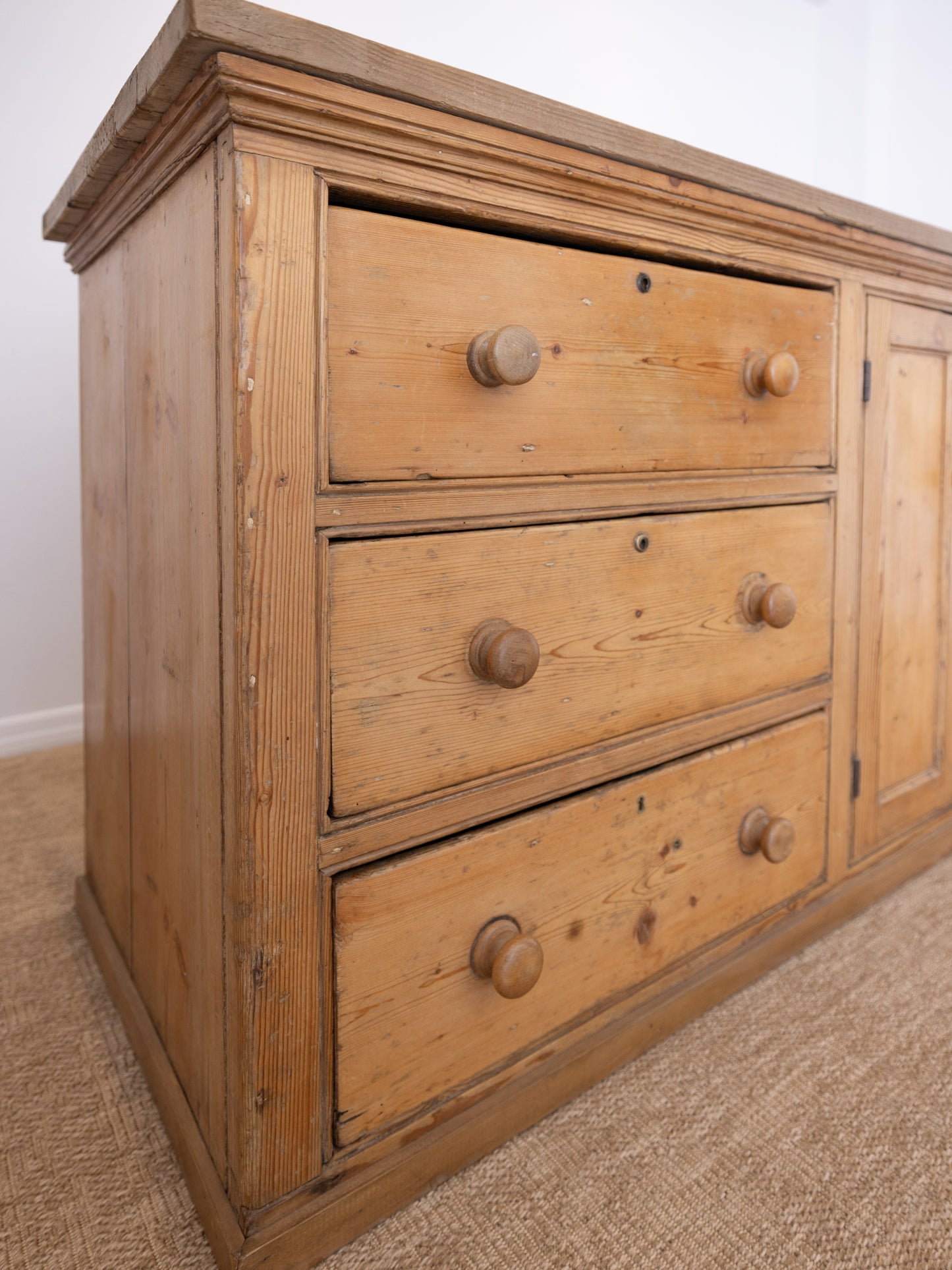 Stately Antique English Pine Sideboard Kitchen Island -
Circa 1870