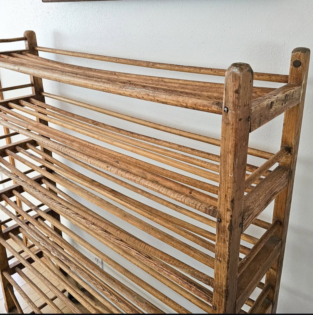 Antique Wooden Bakery Rack on Casters