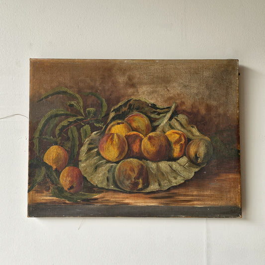 Antique still life oil painting- peaches