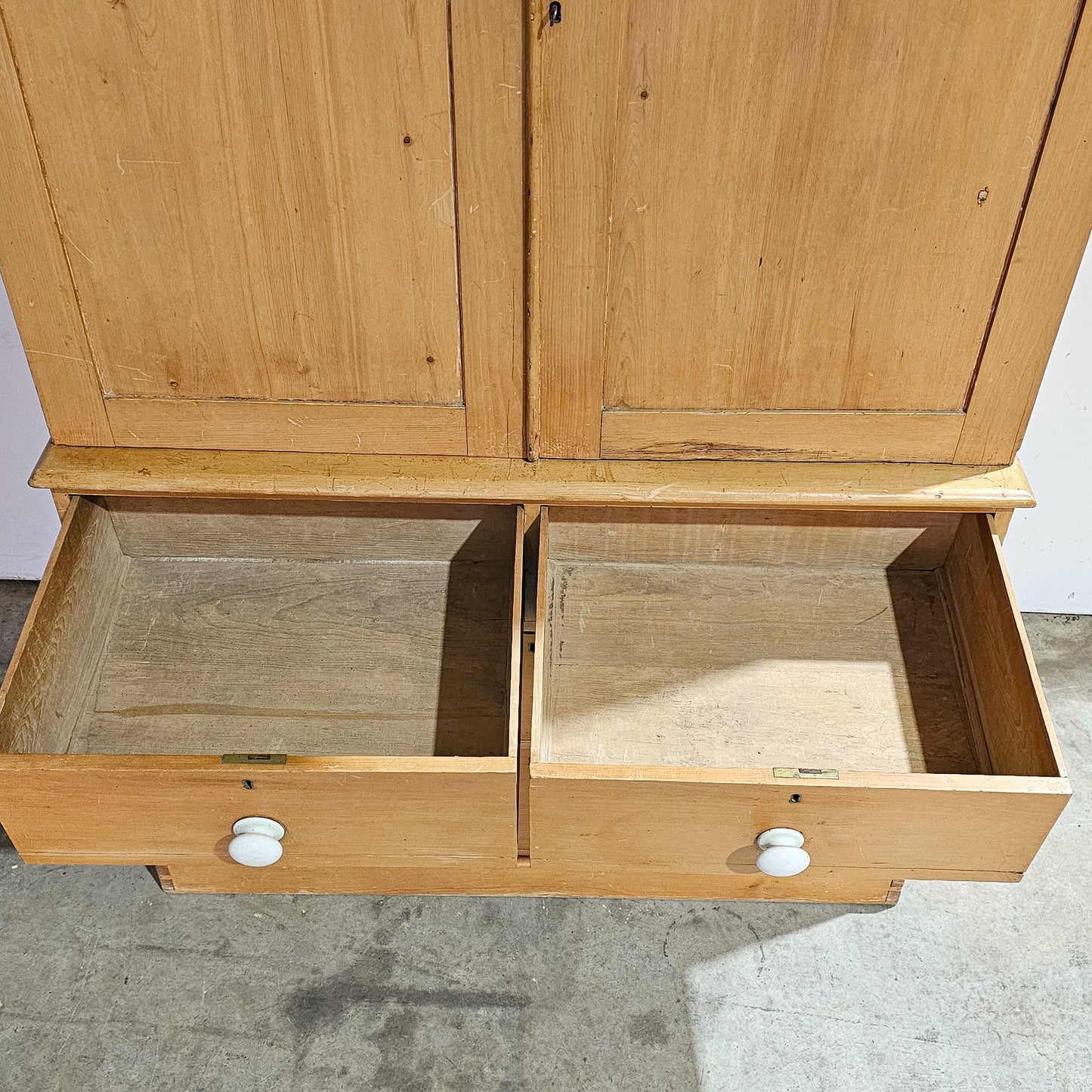 Antique English Pine Linen Press / Wardrobe - Circa 1890