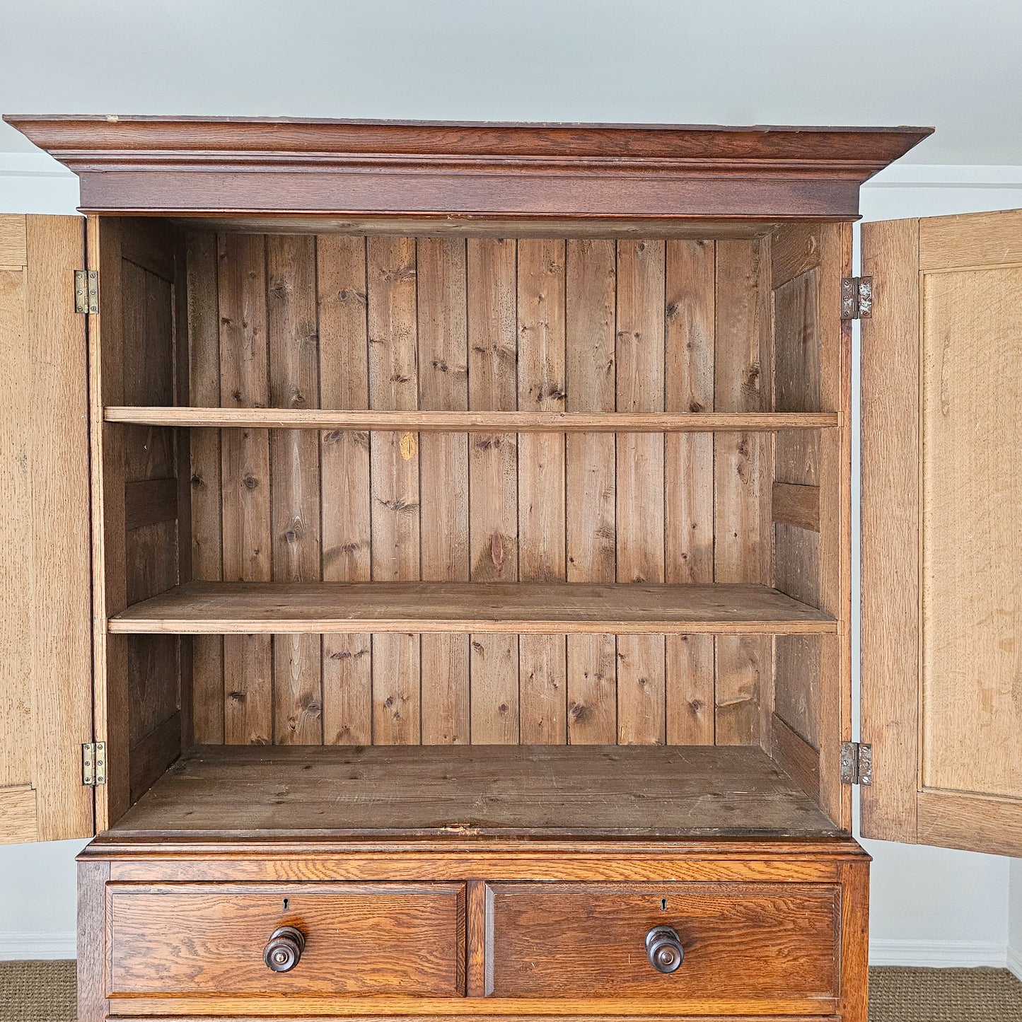 Antique English Oak Linen Press Cabinet | Circa 1860