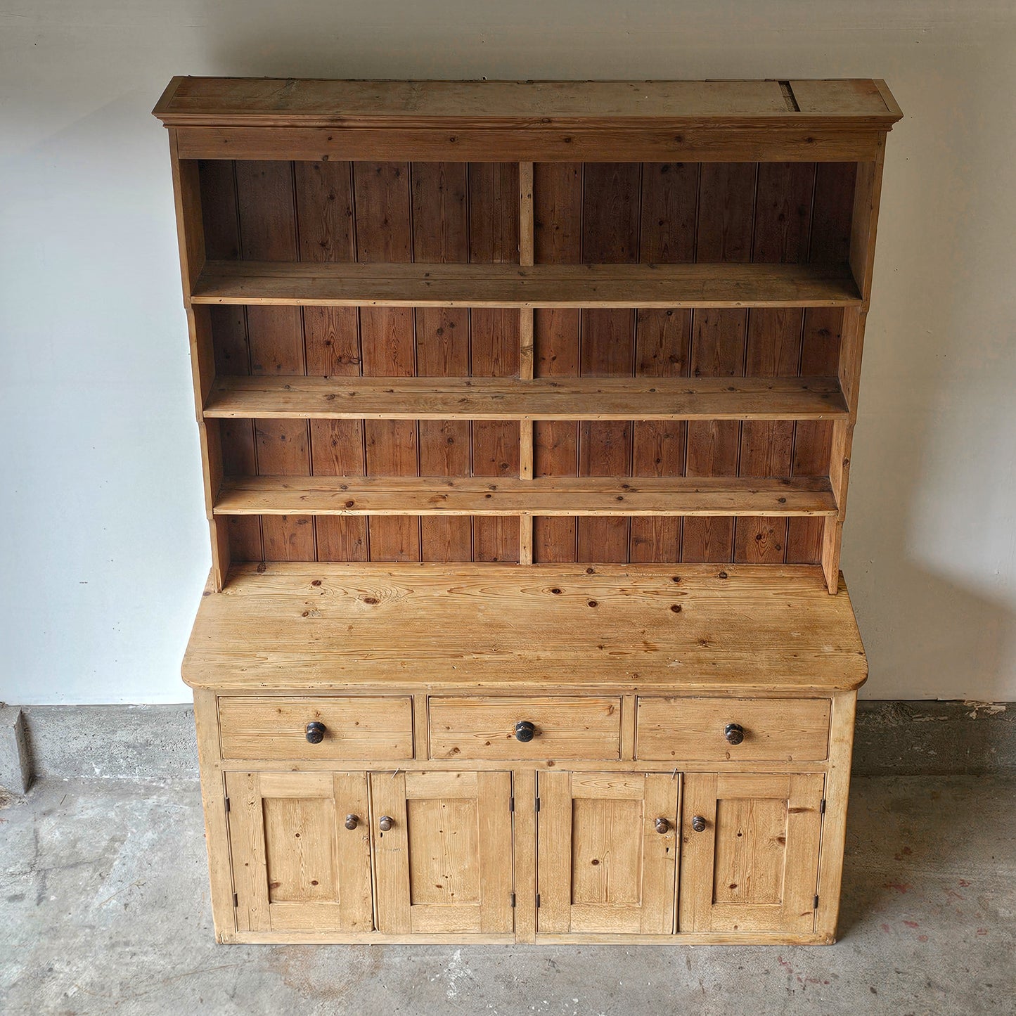 Monumental English Pine Kitchen Dresser (Hutch)-Circa 1880