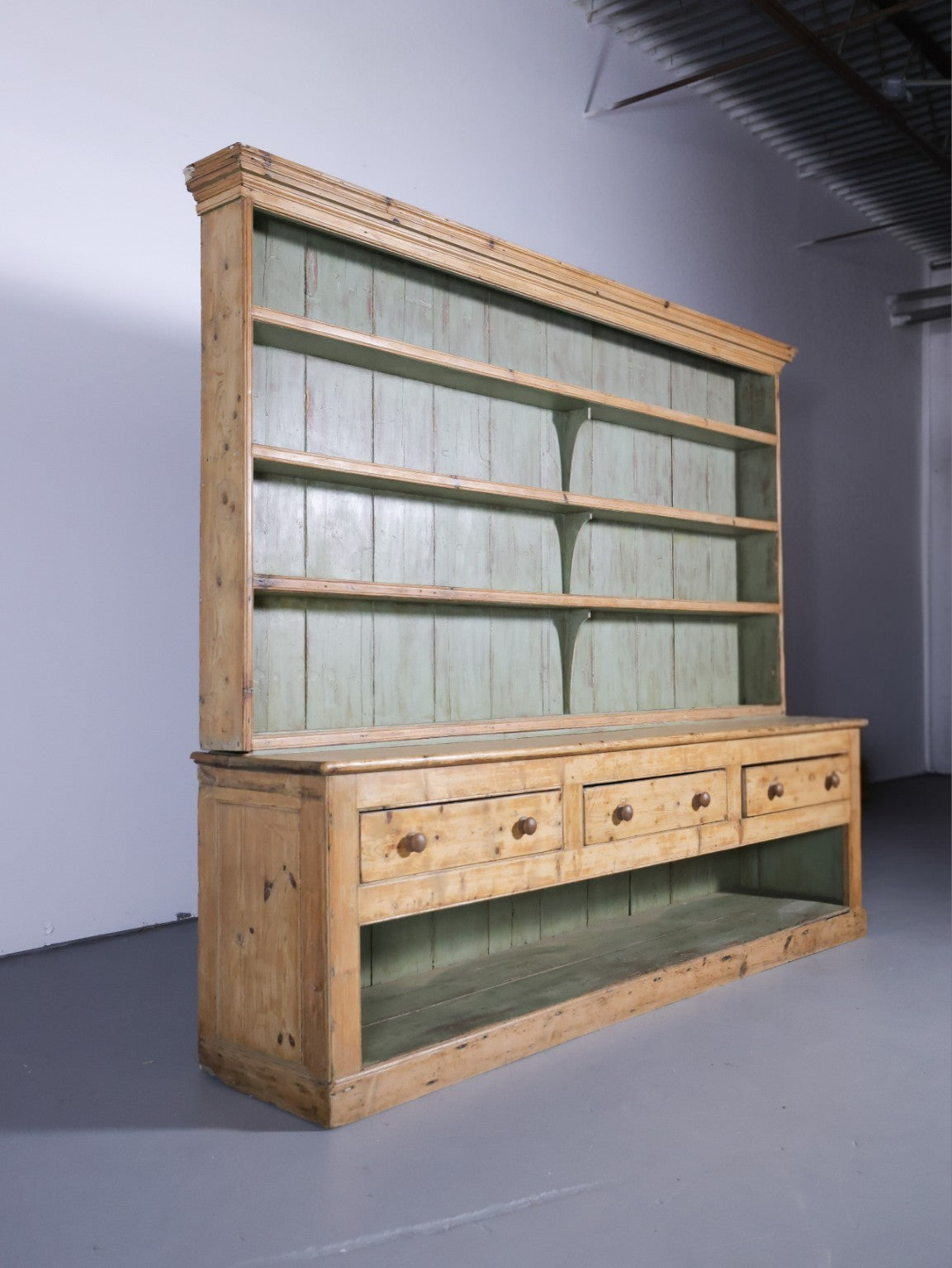 Monumental 10' Antique English Pine Country Kitchen Dresser - Circa 1870