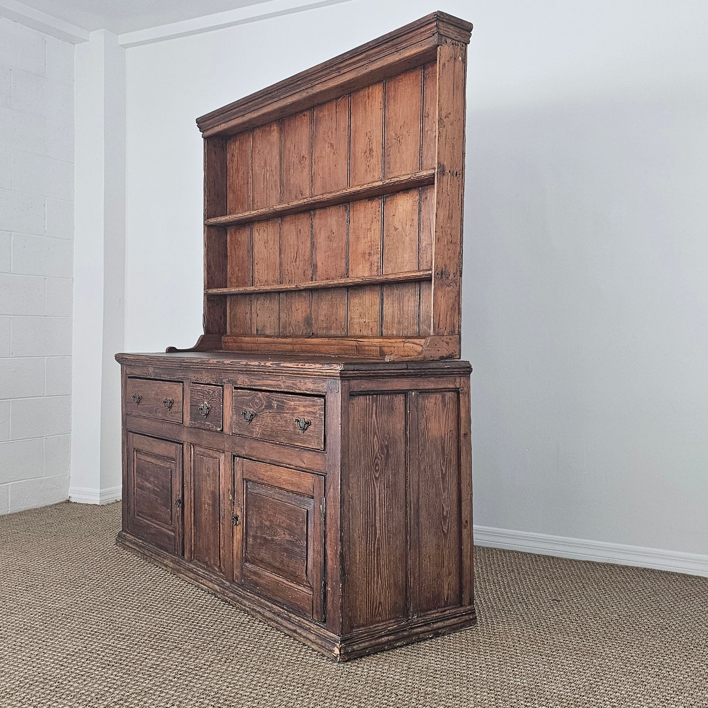 Antique Pine Cupboard & Open Plate Rack