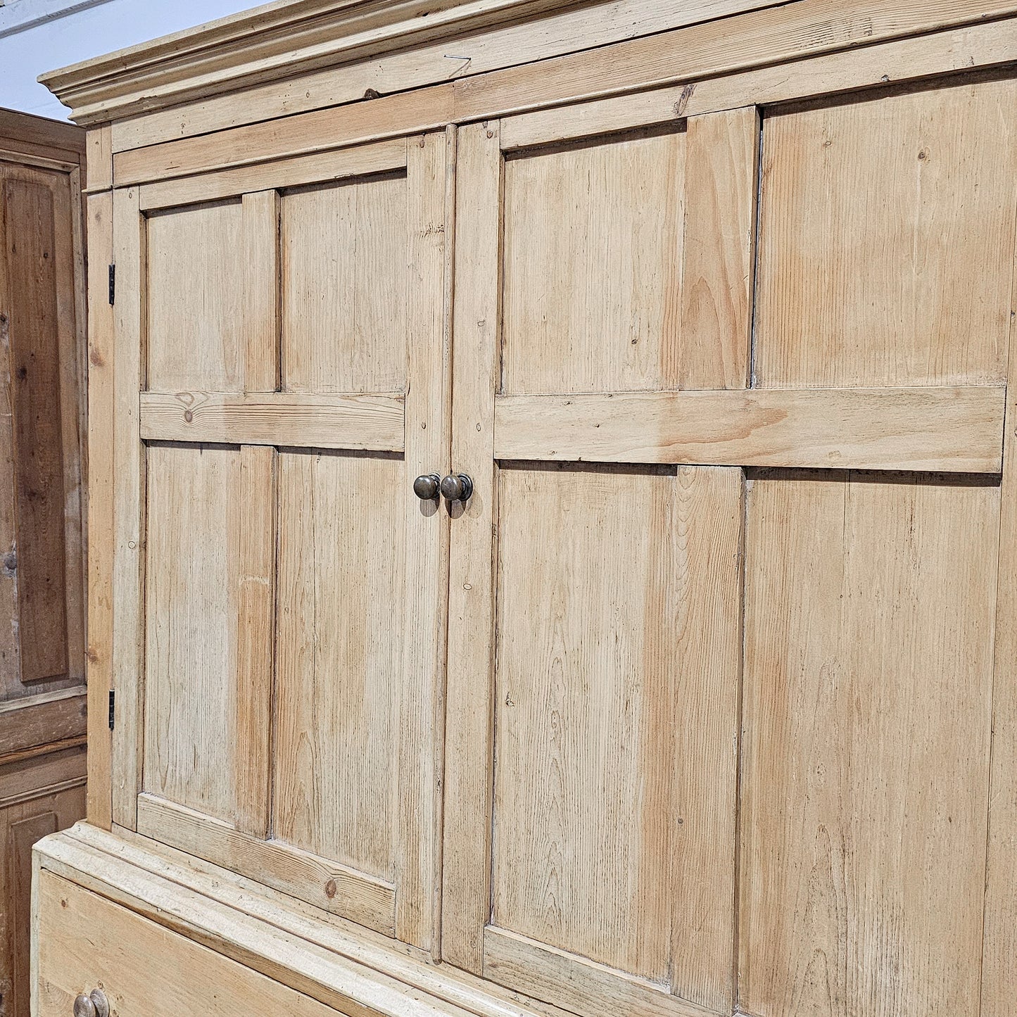 Antique English Pine Linen Press / Wardrobe - circa 1870