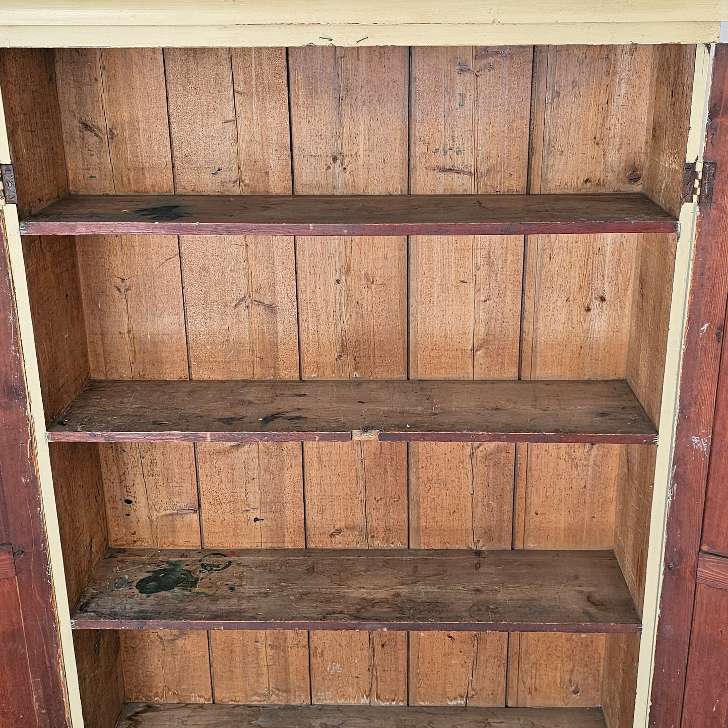 Antique Pale Yellow Painted Pine Cabinet - Circa 1905