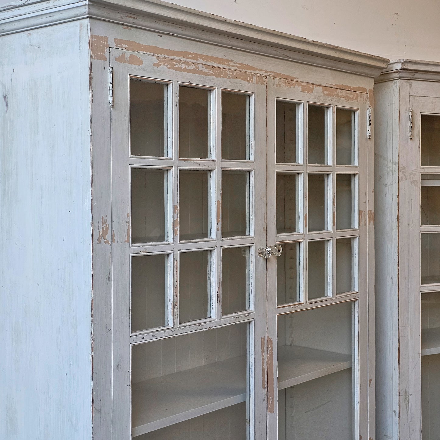 Pair of Antique Painted Fir Wood Display Cabinets - Circa early 1900's