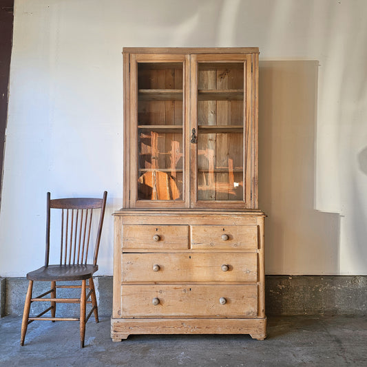 Antique English Pine Glazed Dresser / Bookcase - Circa 1880