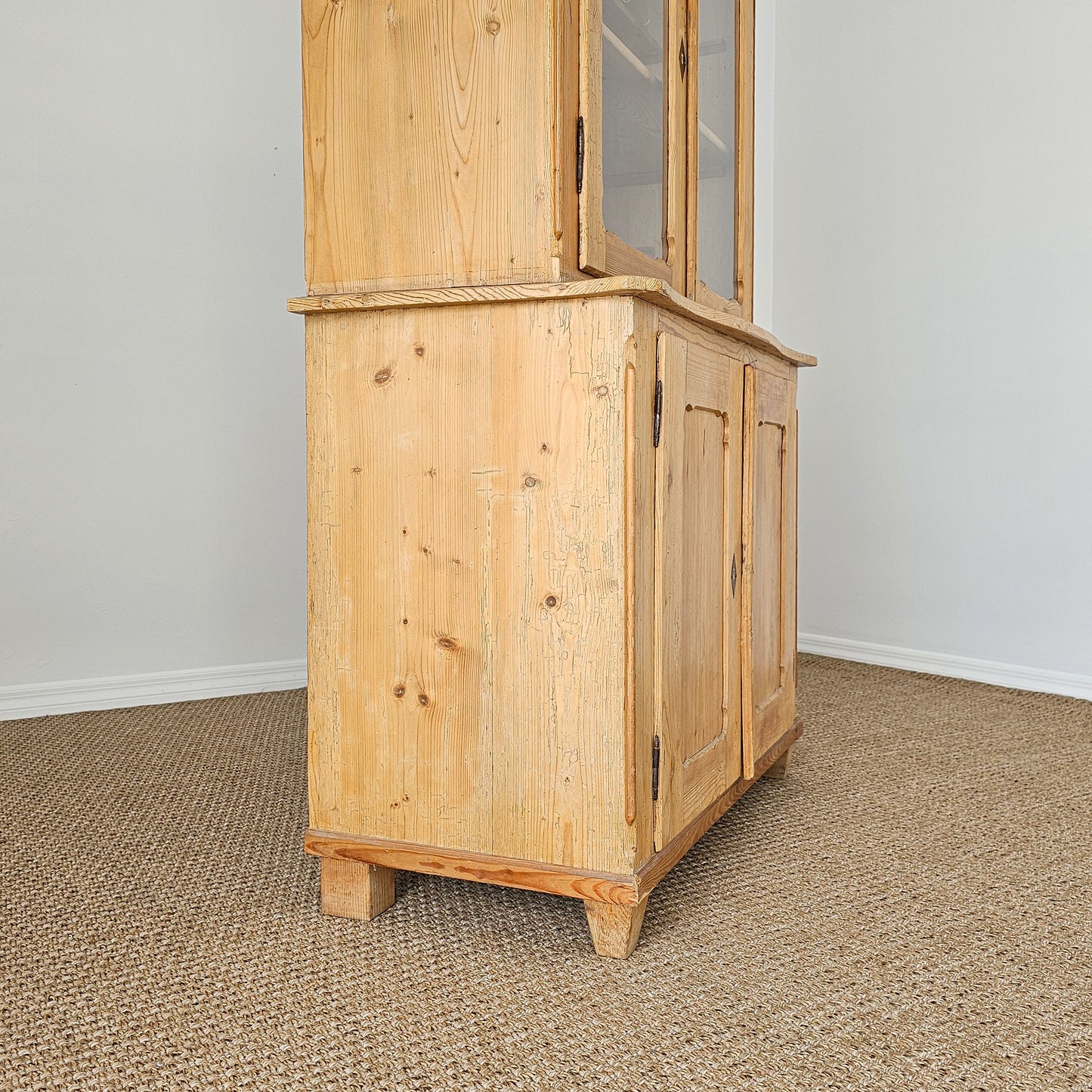 Antique Pine Glass Door Hutch Cabinet | Circa 1890