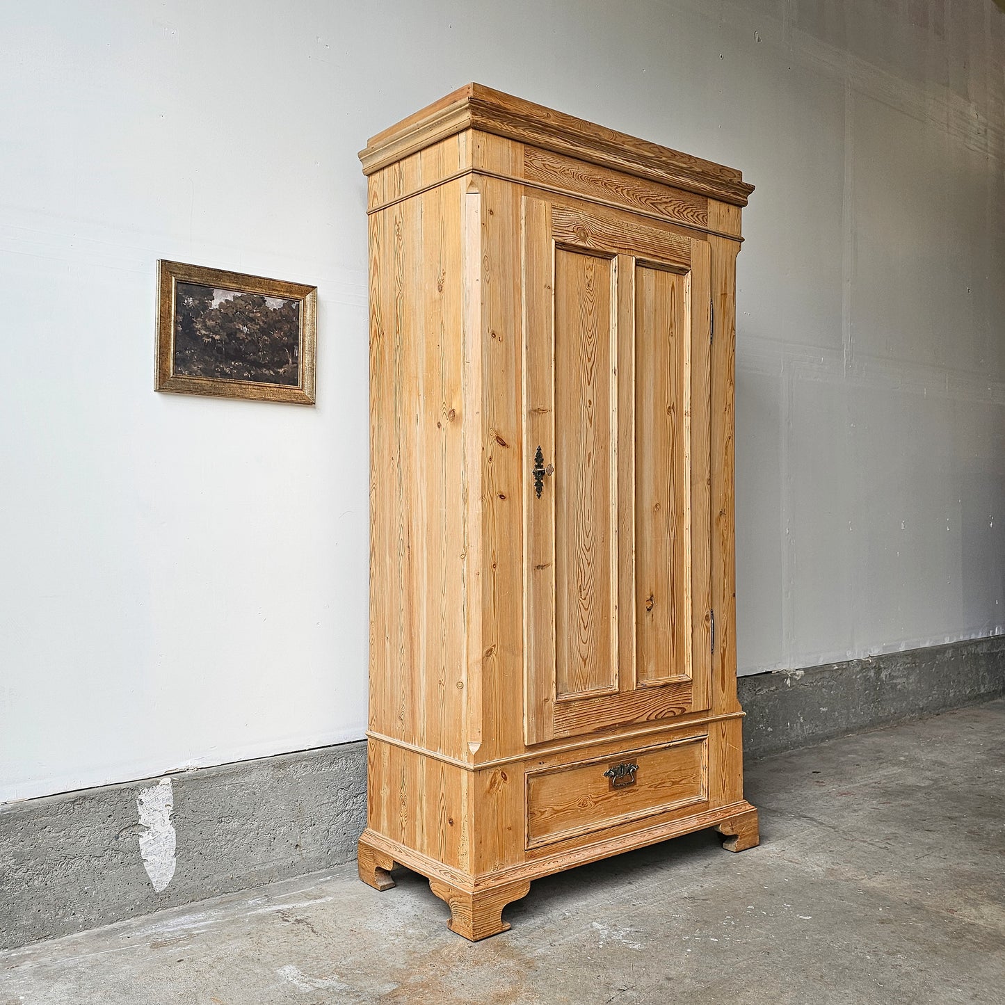 Antique pine single-door armoire cabinet